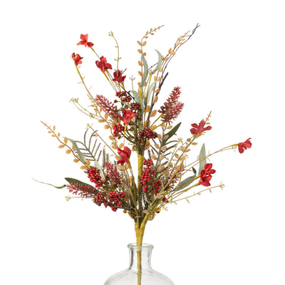 24" Fabric Flower, Leaf, Berry Spray: Cranberry Red