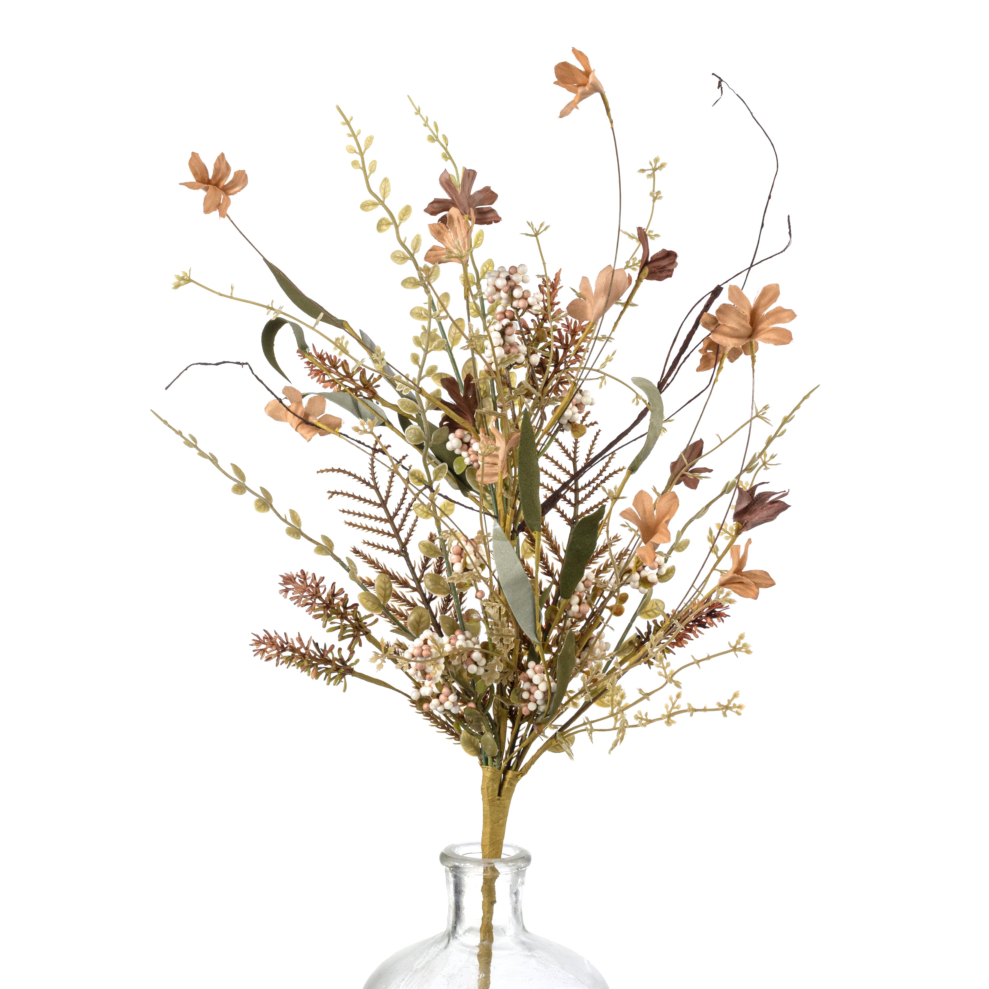 24" Fabric Flower, Leaf, Berry Spray: Beige & Brown
