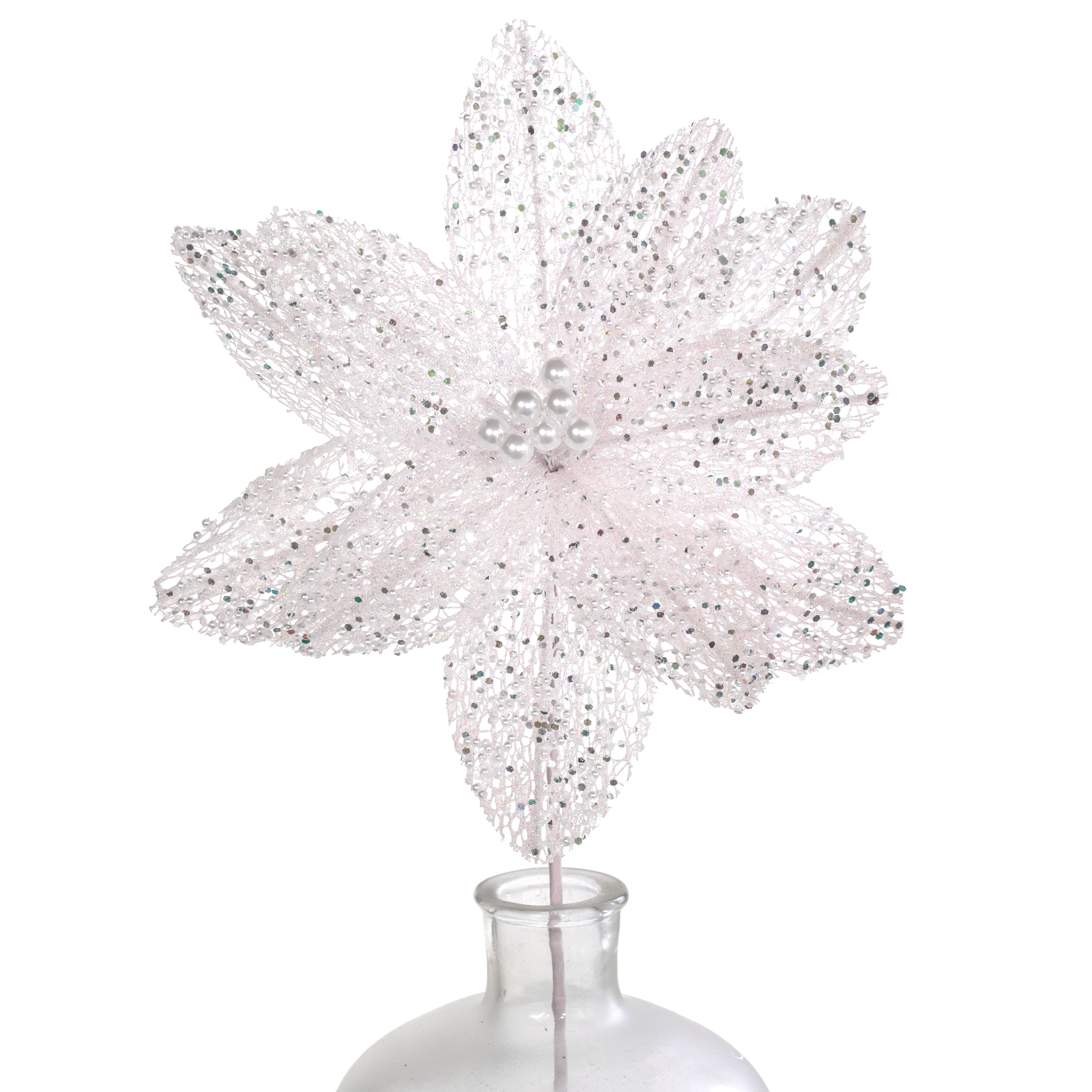 22" Glitter & Pearl Filagree Flower Stem: Soft Iridescent Pink