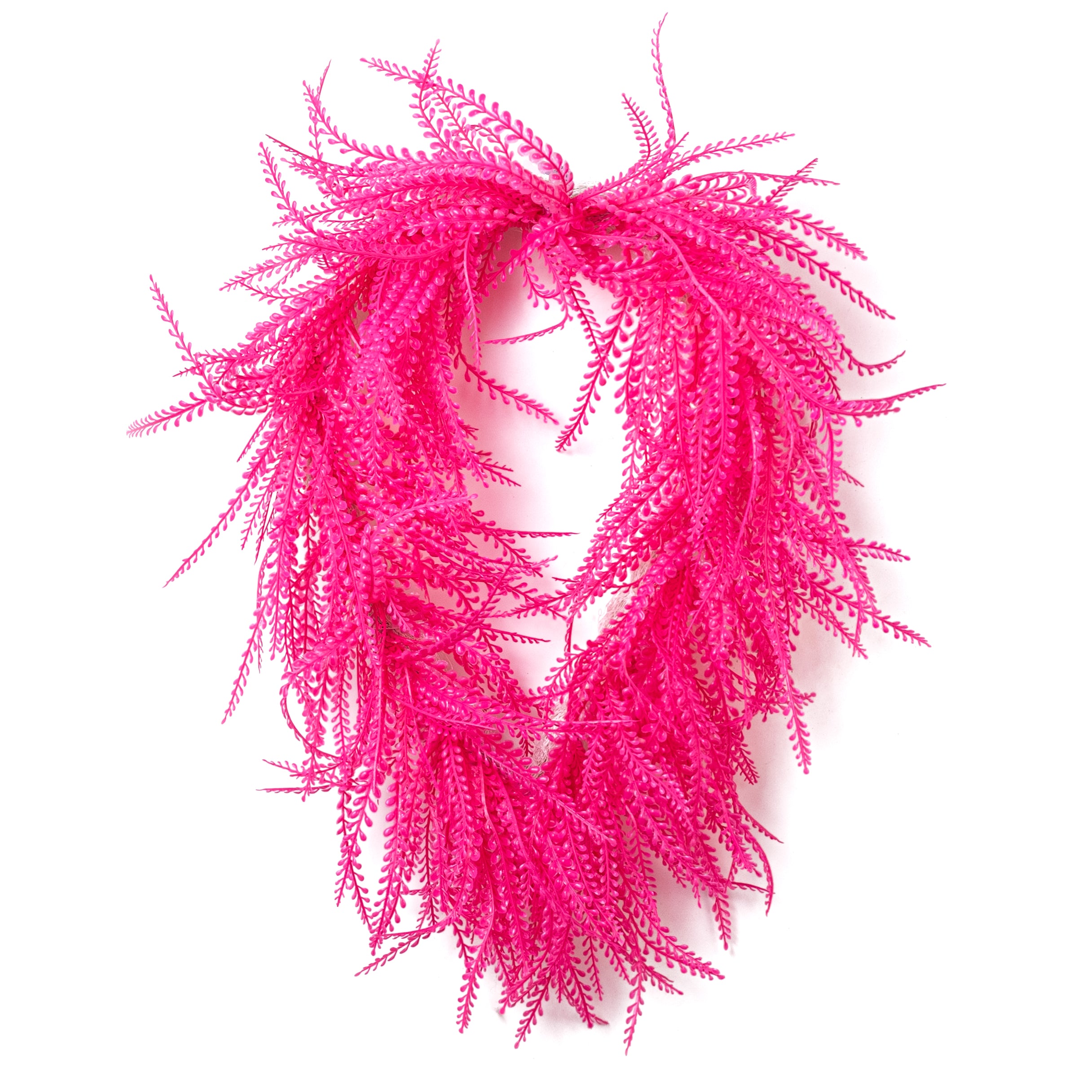 26" x 17" Draping Button Fern Wreath: Neon Hot Pink