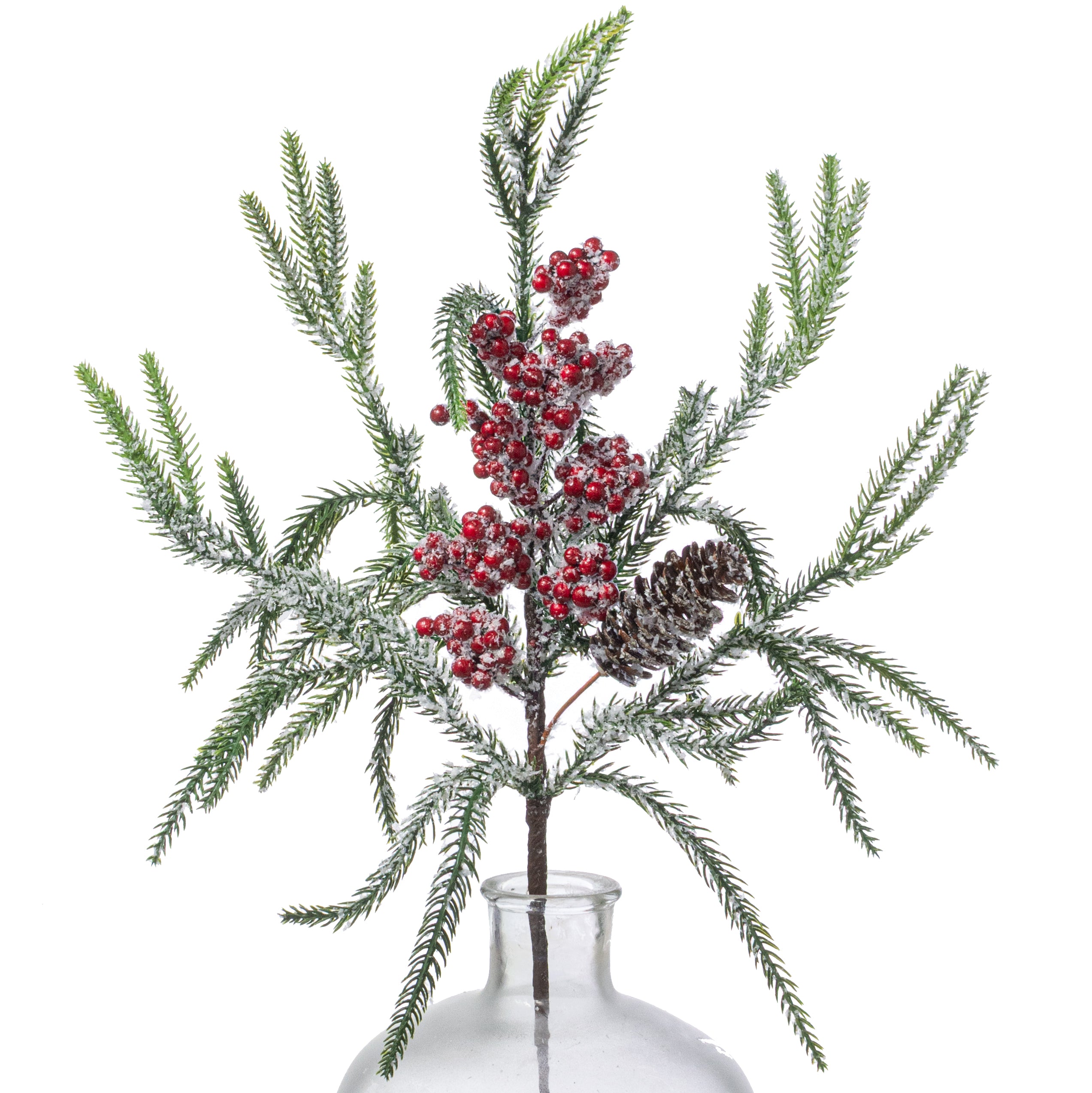 25" Frosted Pine, Berries and Pinecone Spray