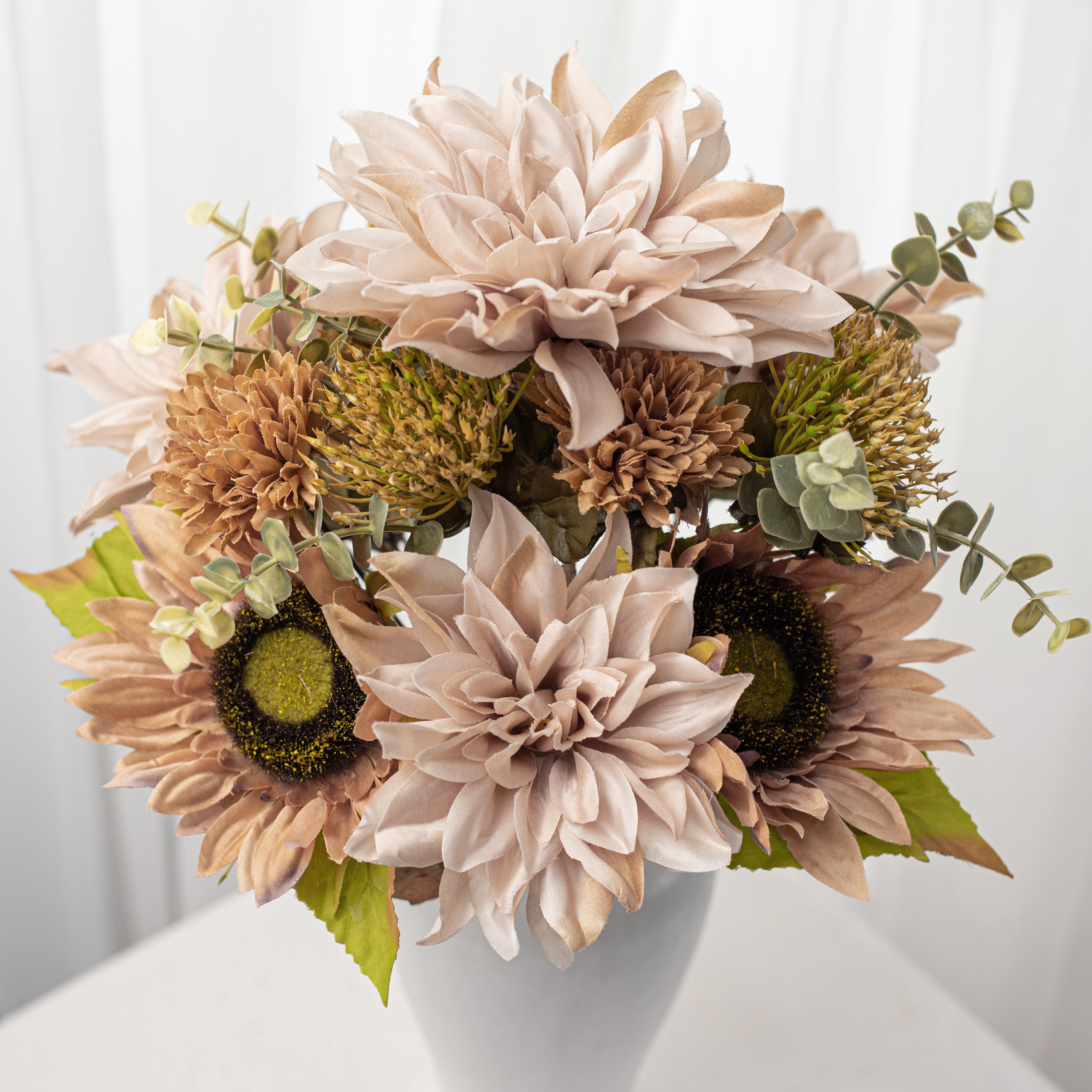 19" Mixed Dahlia Sunflower Bush: Blush & Peach