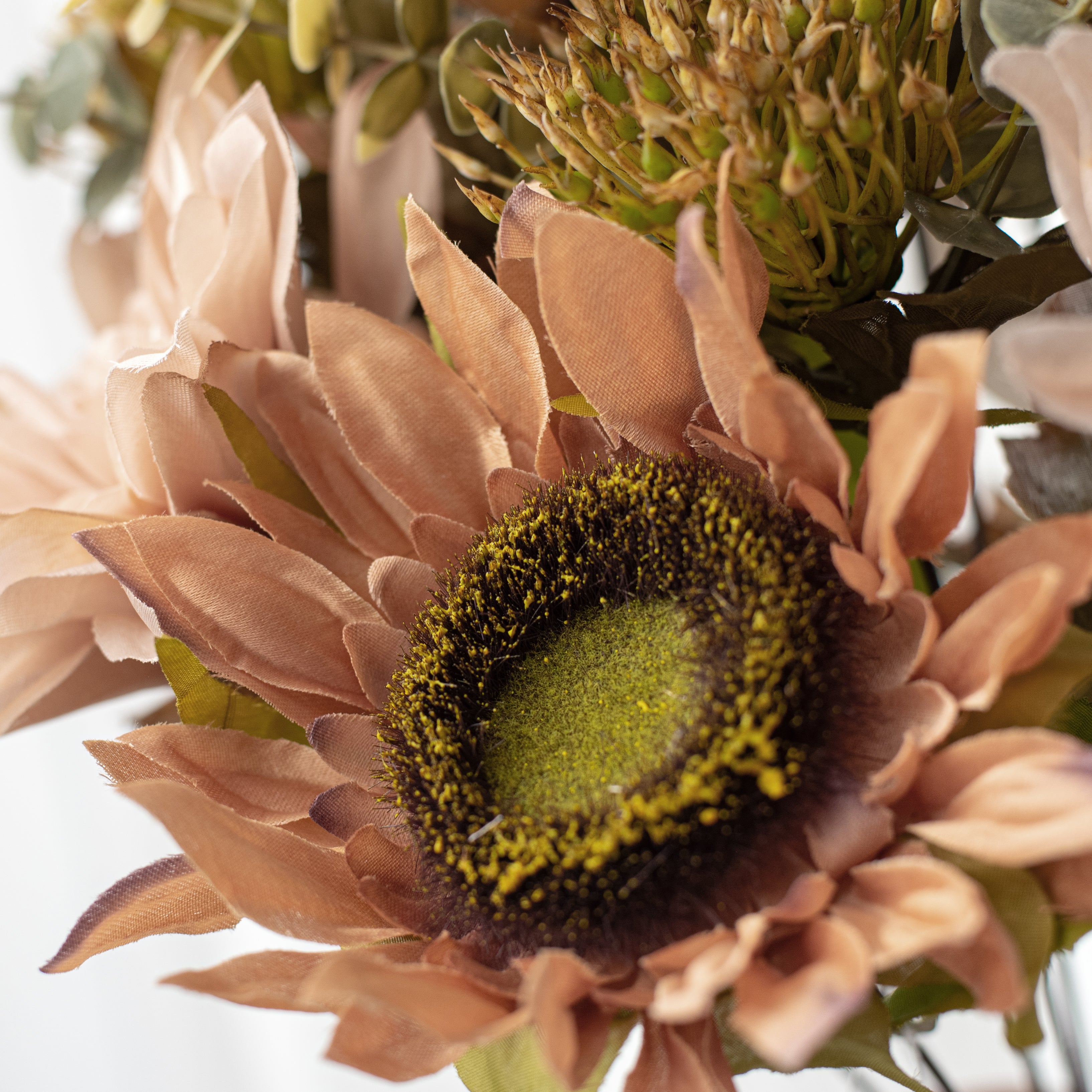 19" Mixed Dahlia Sunflower Bush: Blush & Peach
