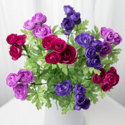 16" Mini Ranunculus Bush: Purple, Lavender & Fuchsia (9 Stem)