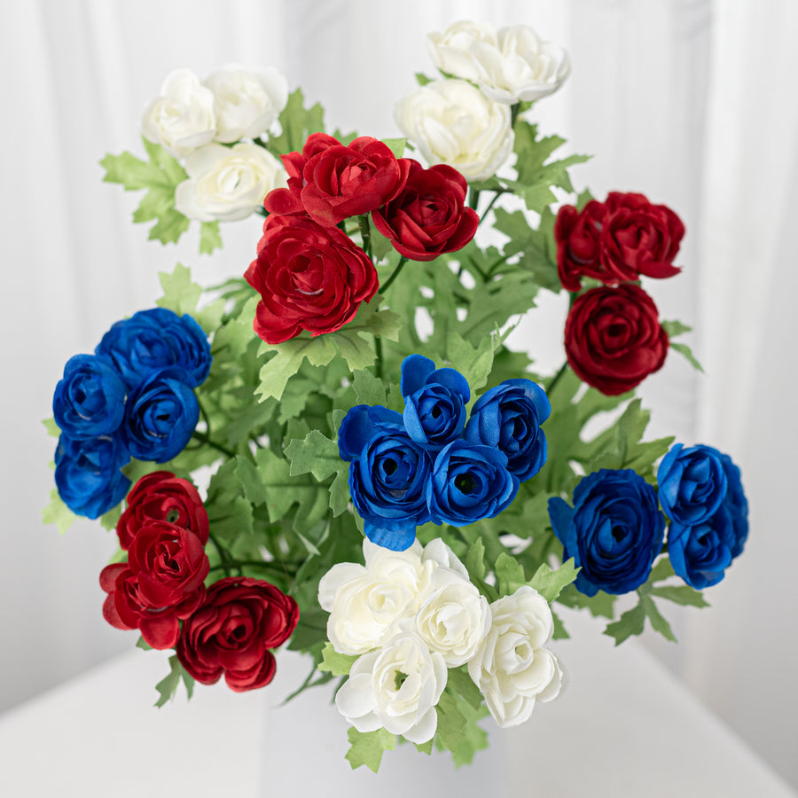 16" Mini Ranunculus Bush: Red, White & Blue (9 Stem)