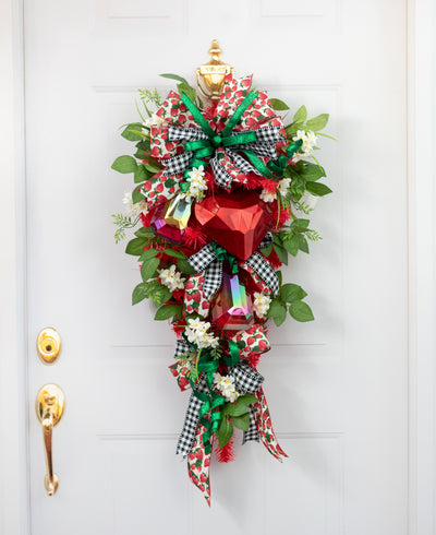 7.25" Heart Gem Ornament: Glitter Inside Red