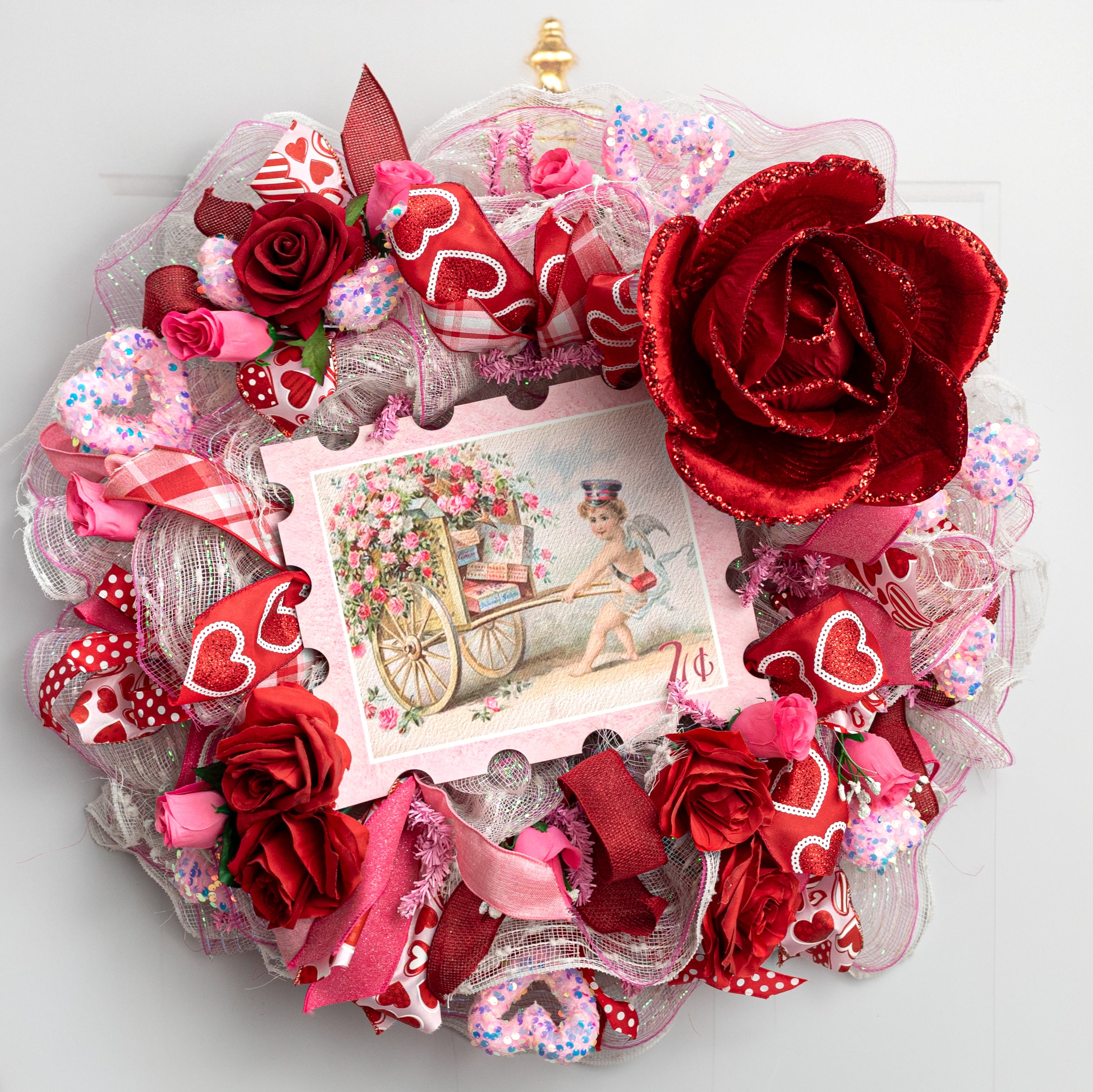 10" x 20" Oversized Velvet & Glitter Rose Stem: Red
