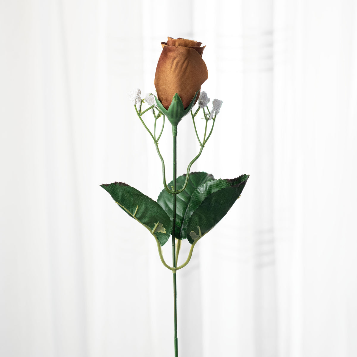 16" Colorfast Lillian Rose Bud Bush with Gypso: Espresso Brown (14 Stem)