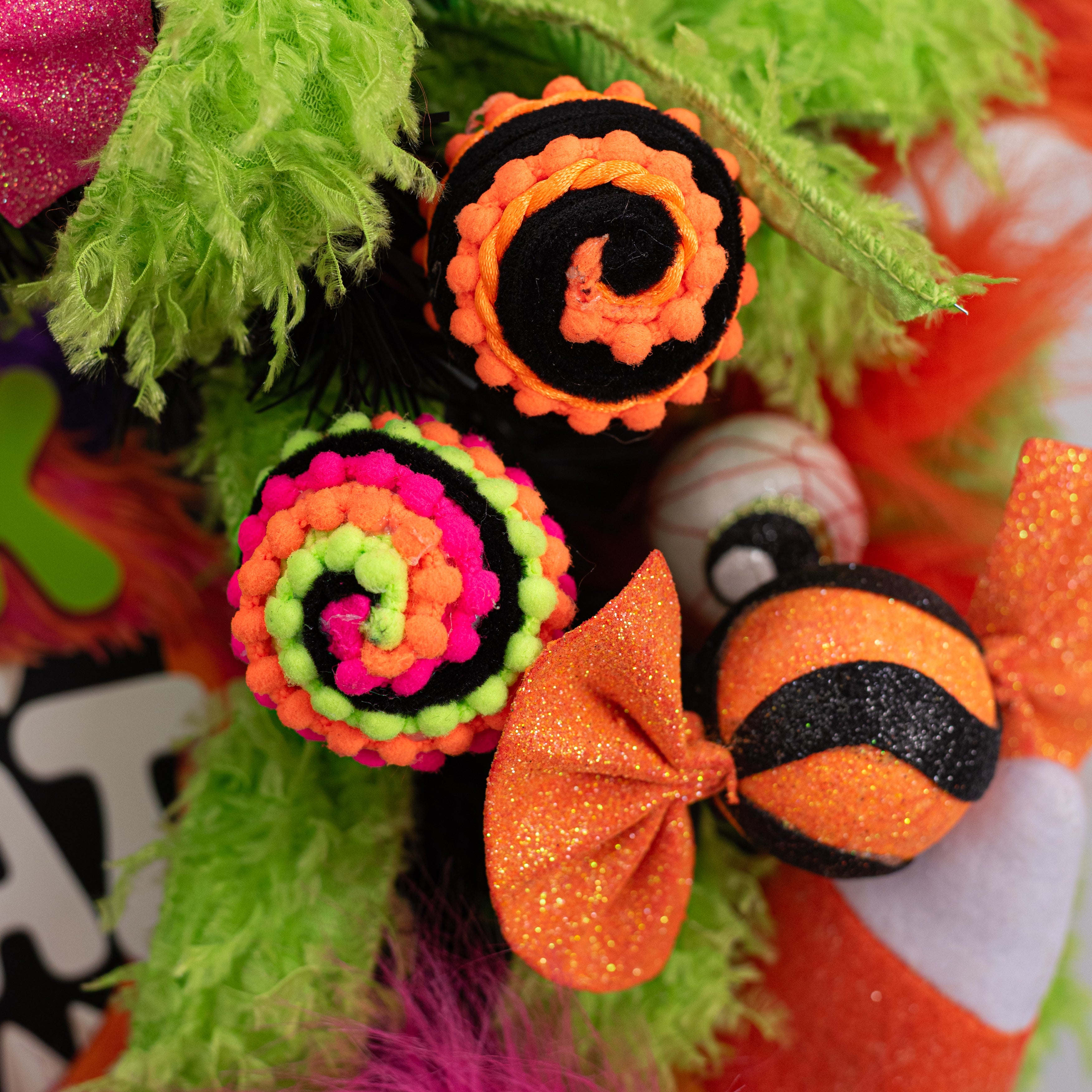 16" Chenille Pom Pom Ball Spray: Neon Halloween
