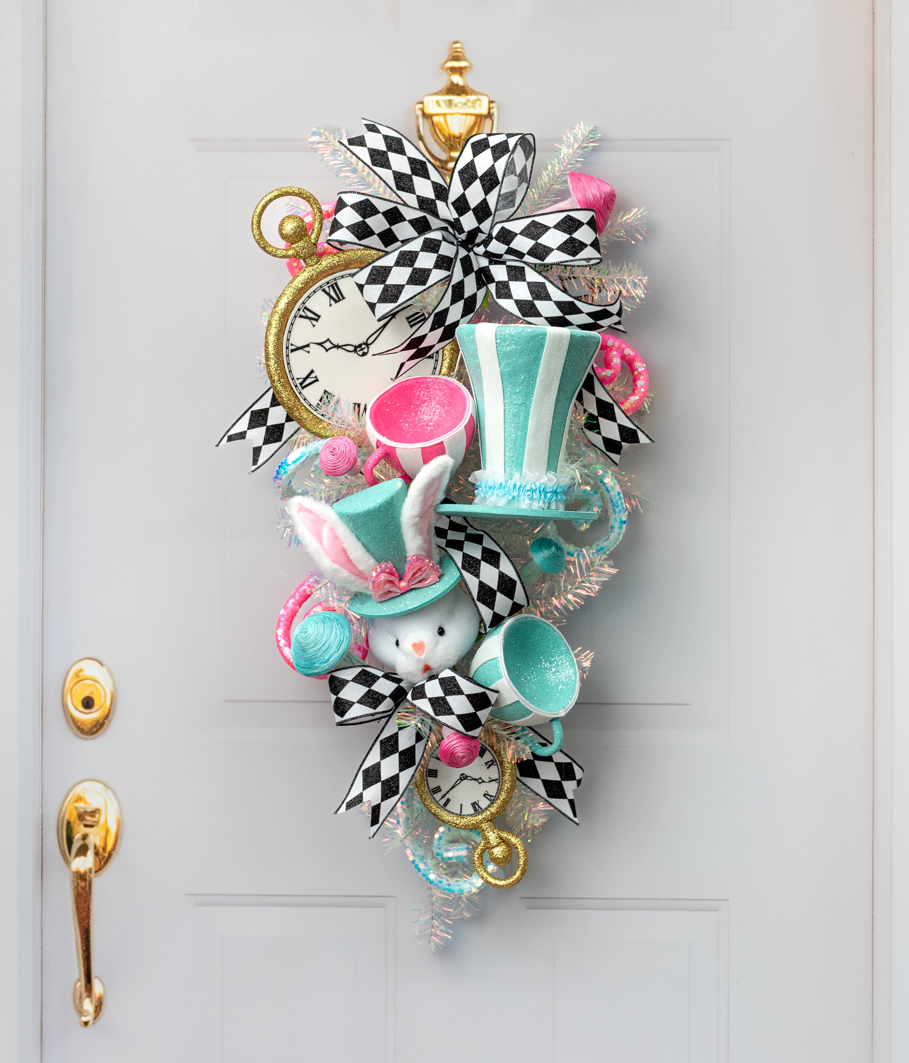 7.5" Striped Glitter Top Hat Decor: Mint Blue