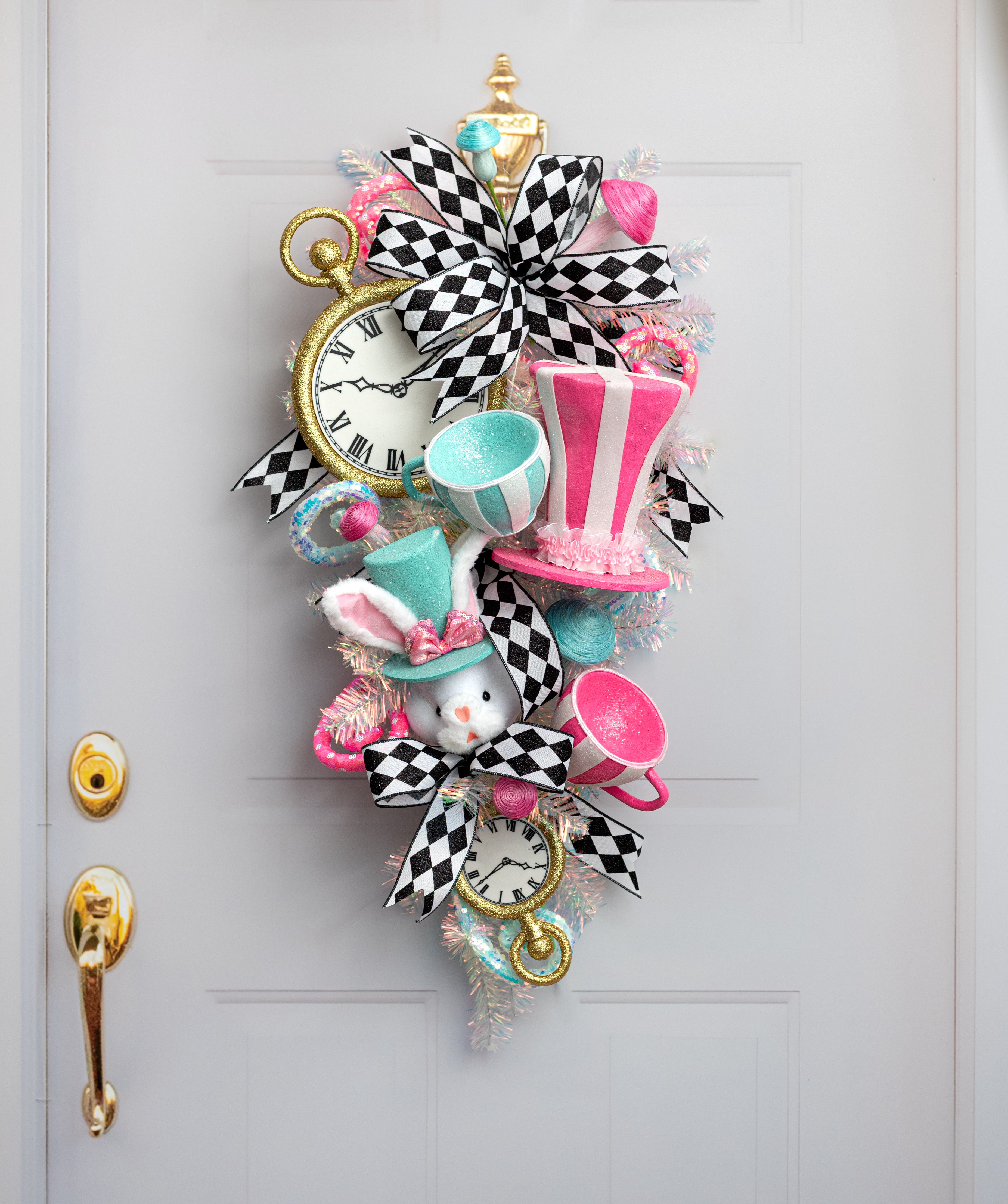 7.5" Striped Glitter Top Hat Decor: Hot Pink