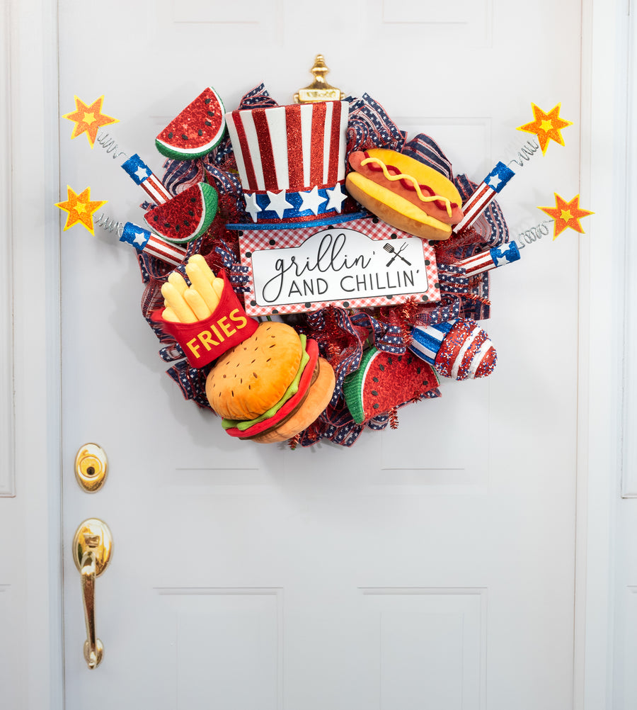 28" Glitter Firecrackers Spray: Red, White & Blue