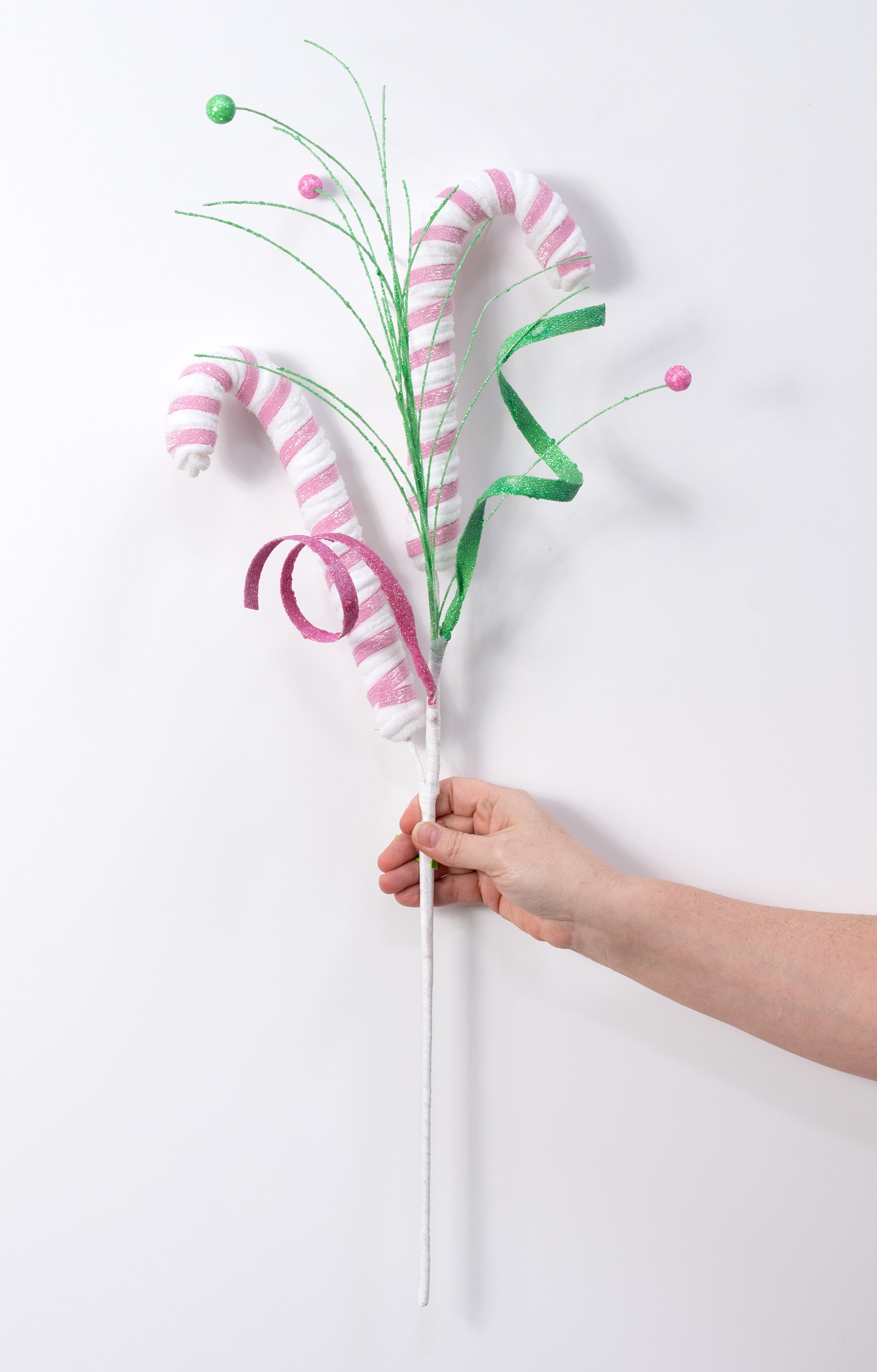 30" Stick Candy Cane Spray: Mint Green & Pink