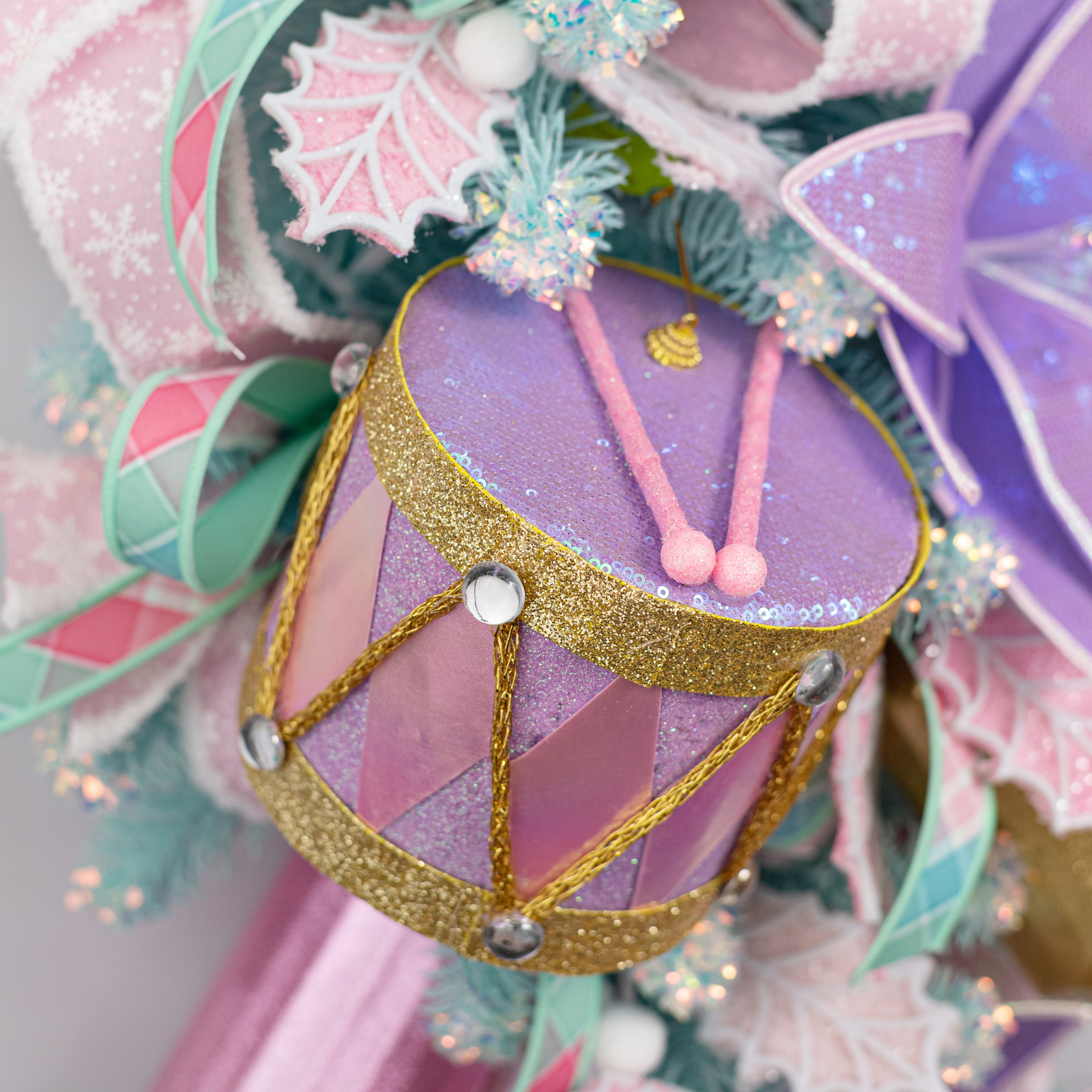 6" Nutcracker Drum Ornament: Pink & Lavender