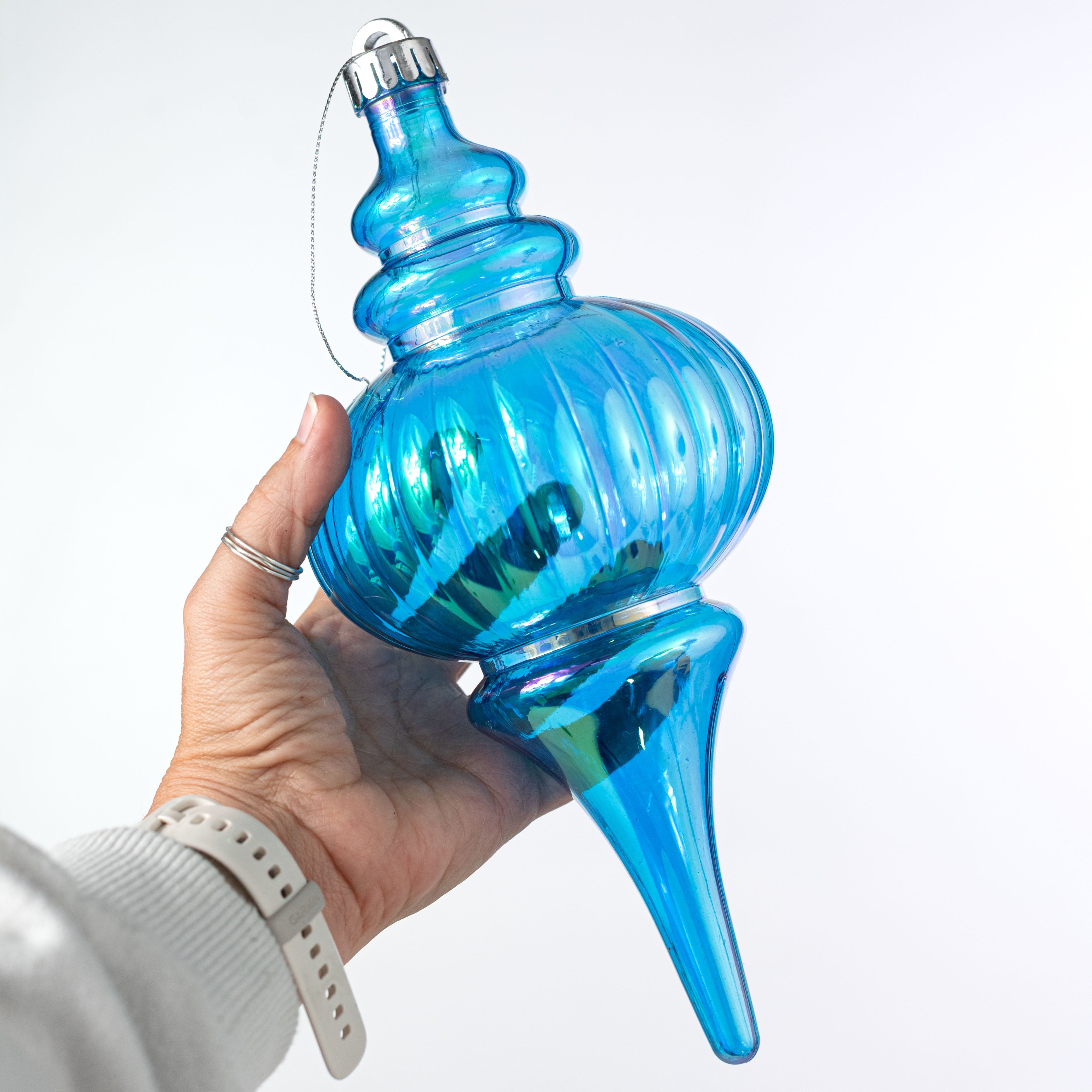 10" Iridescent Finial Ornament: Blue