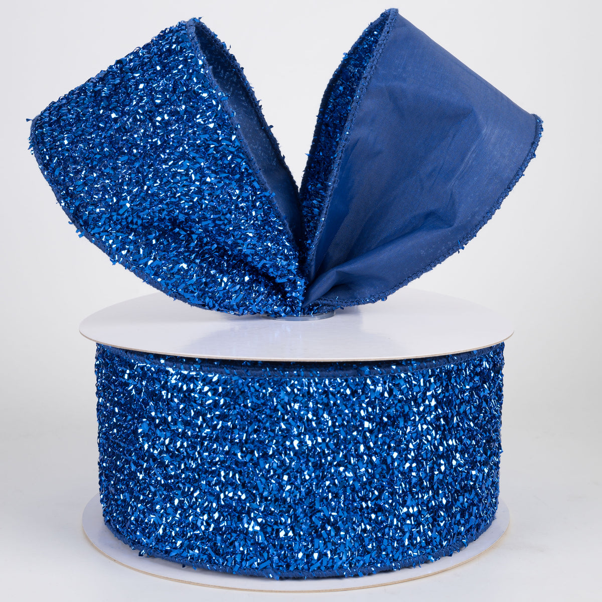2.5" Double Sided Fused Tinsel Loop & Satin Ribbon: Royal Blue (10 Yards)