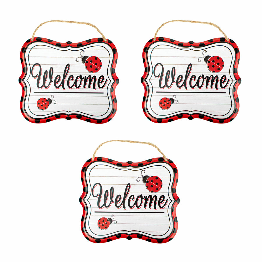 7" Embossed Welcome Ladybug Metal Signs (3)