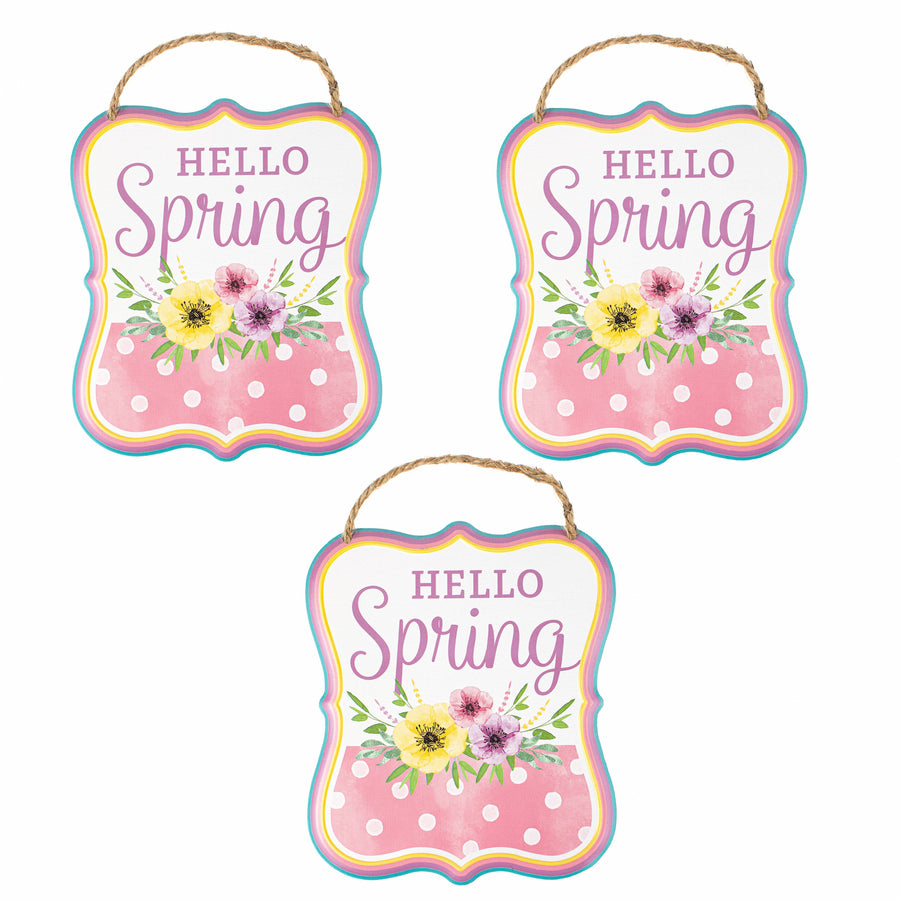 7" Embossed Hello Spring Metal Signs (3)