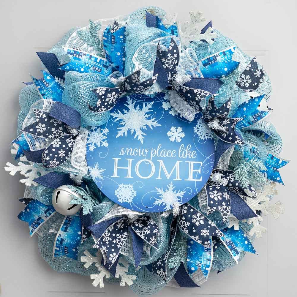 12" Round Metal Sign: Snow Place Like Home Snowflakes