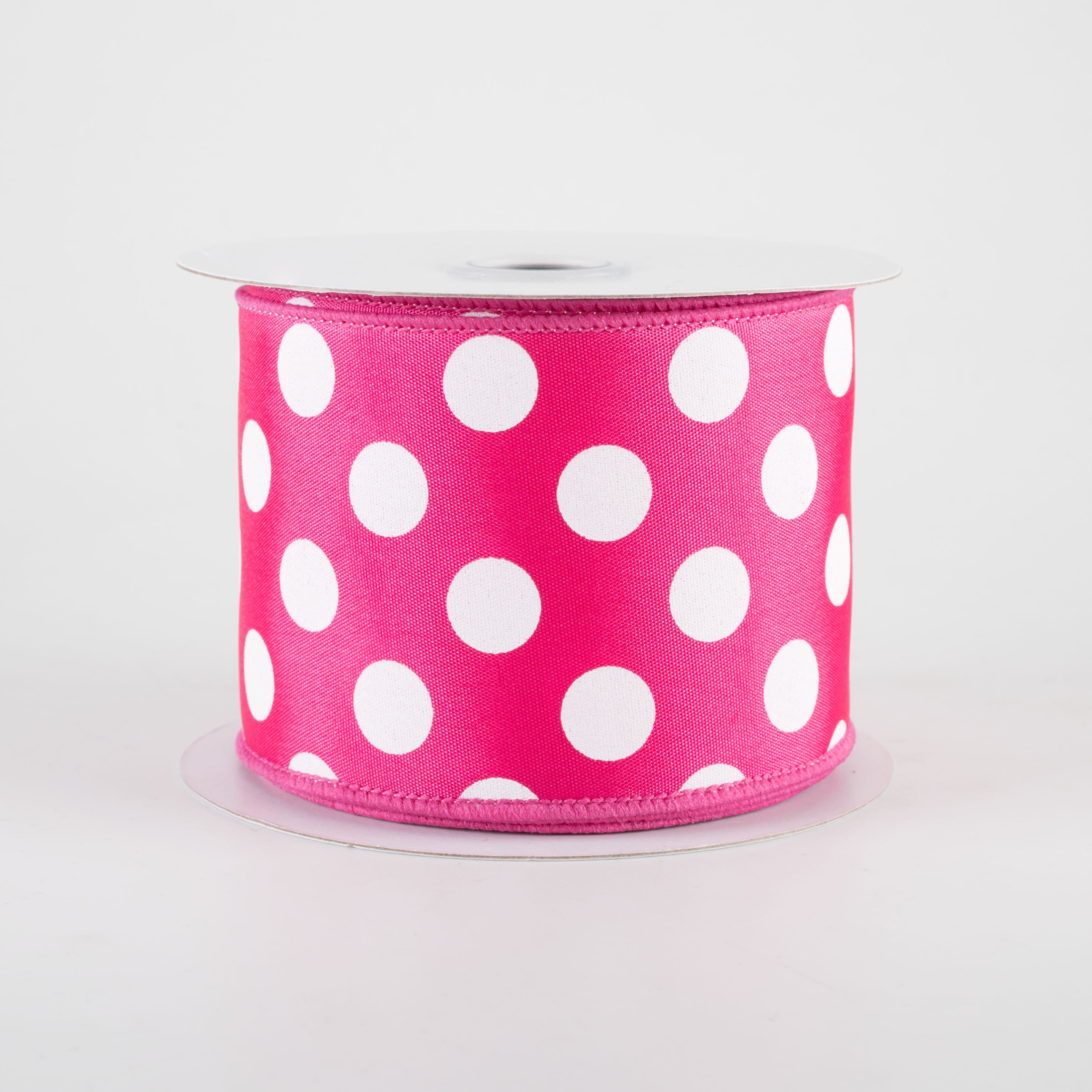 2.5" Big Polka Dot Ribbon: Hot Pink/White (10 Yards)