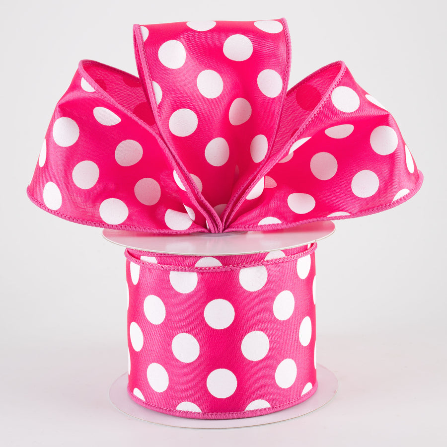 2.5" Big Polka Dot Ribbon: Hot Pink/White (10 Yards)