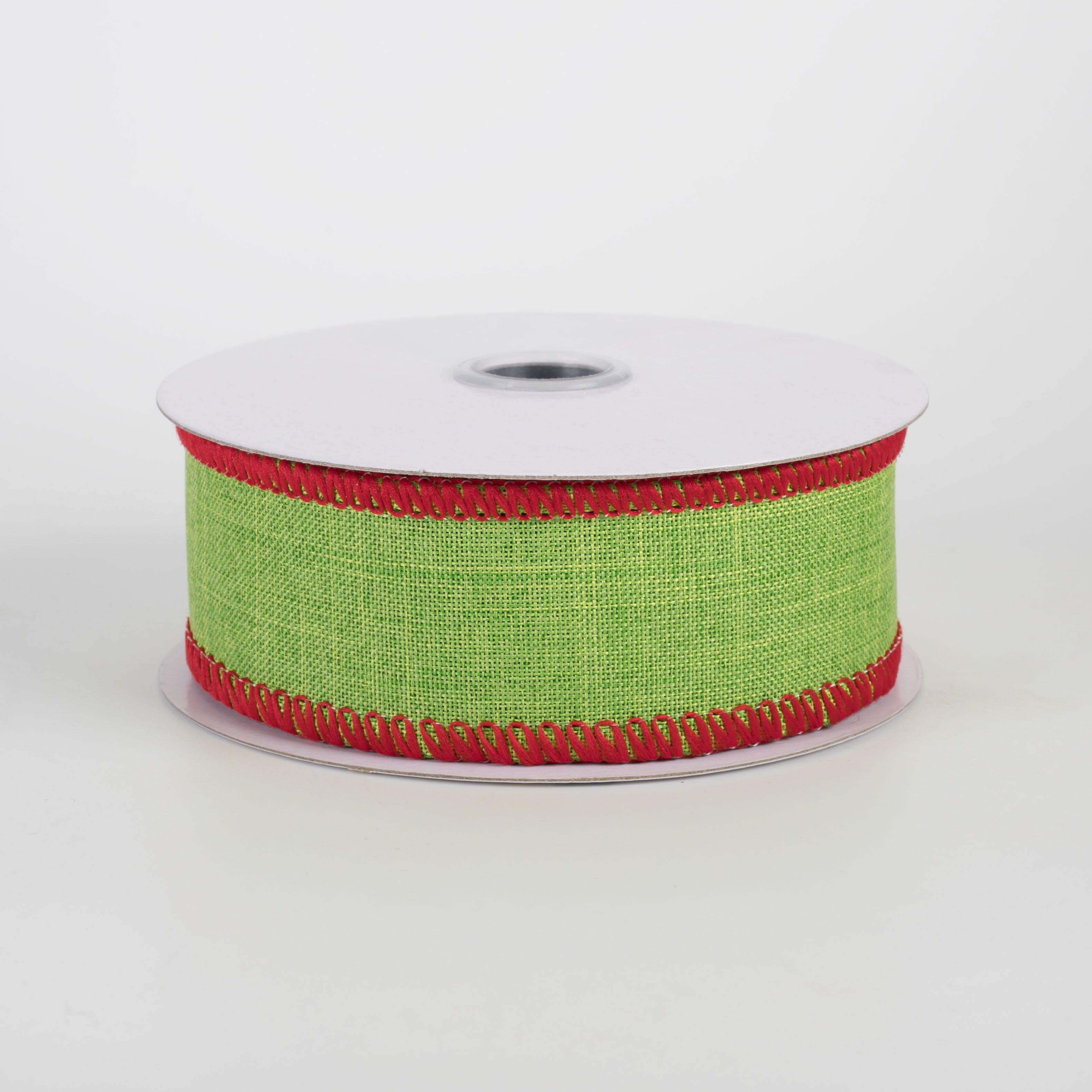 1.5" Stitched Edge Ribbon: Fresh Green & Red (10 Yards)