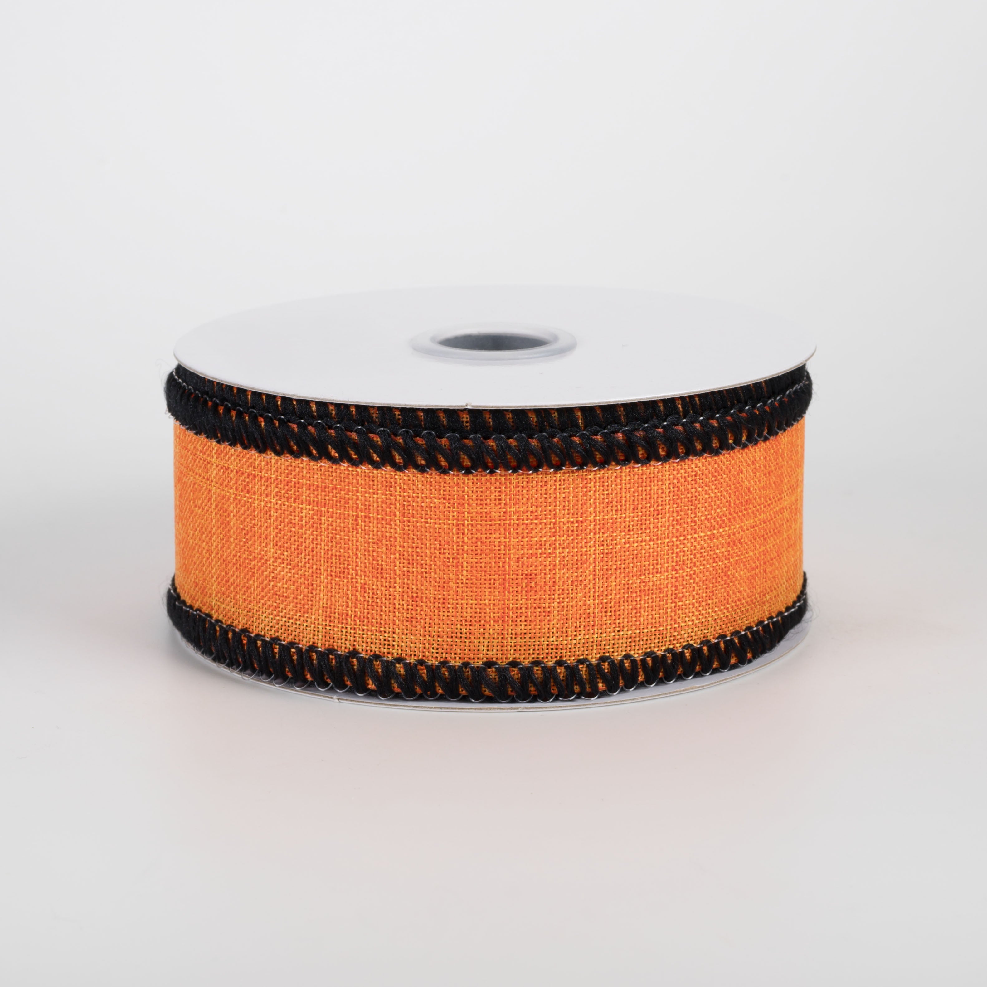 1.5" Stitched Edge Ribbon: Orange & Black (10 Yards)