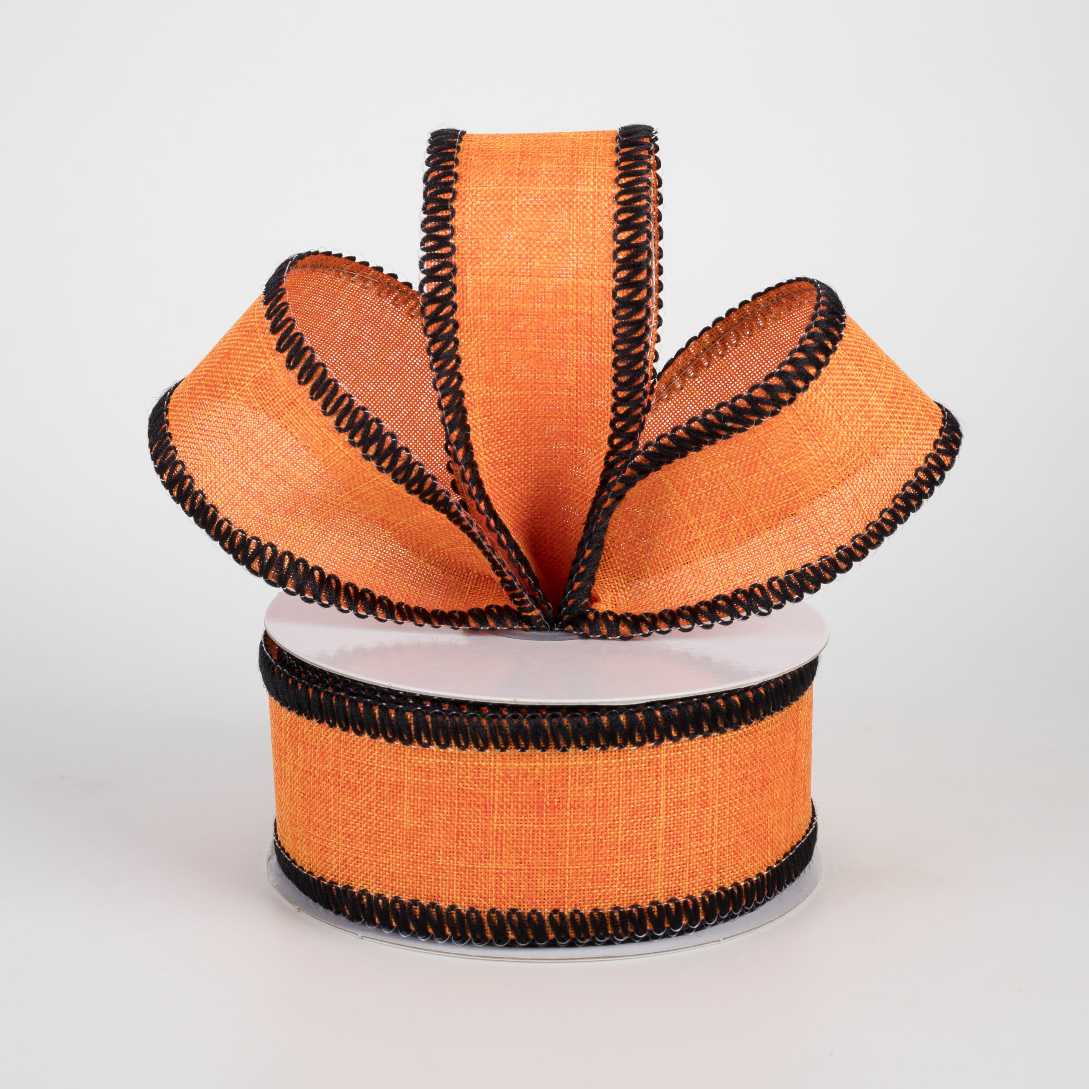 1.5" Stitched Edge Ribbon: Orange & Black (10 Yards)