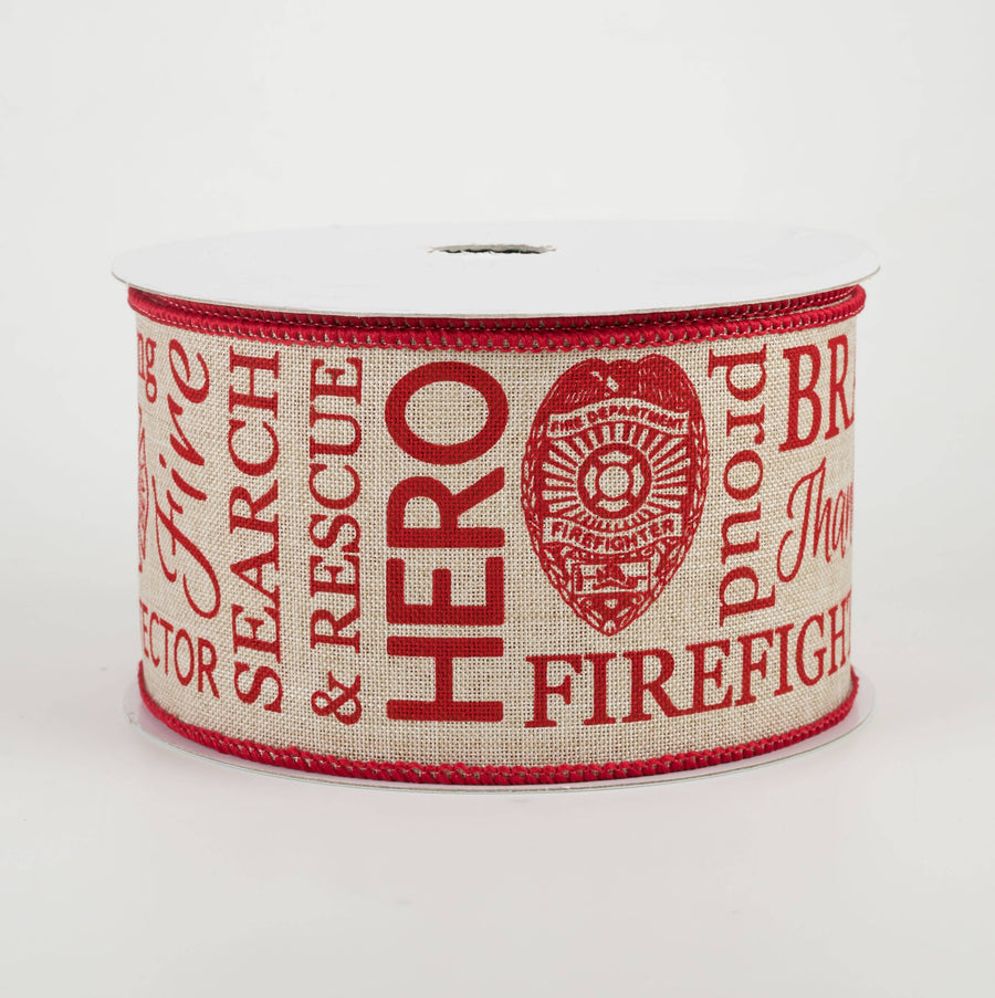 2.5" Natural Canvas Firefighter Support Ribbon: Natural & Red (10 Yards)