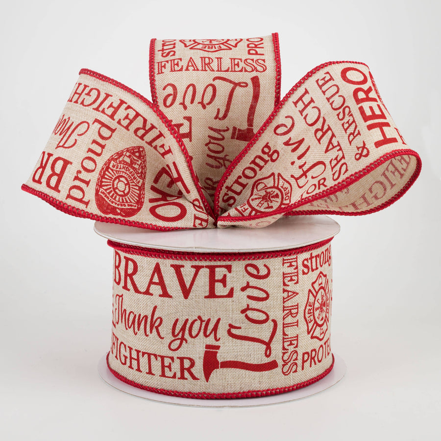 2.5" Natural Canvas Firefighter Support Ribbon: Natural & Red (10 Yards)