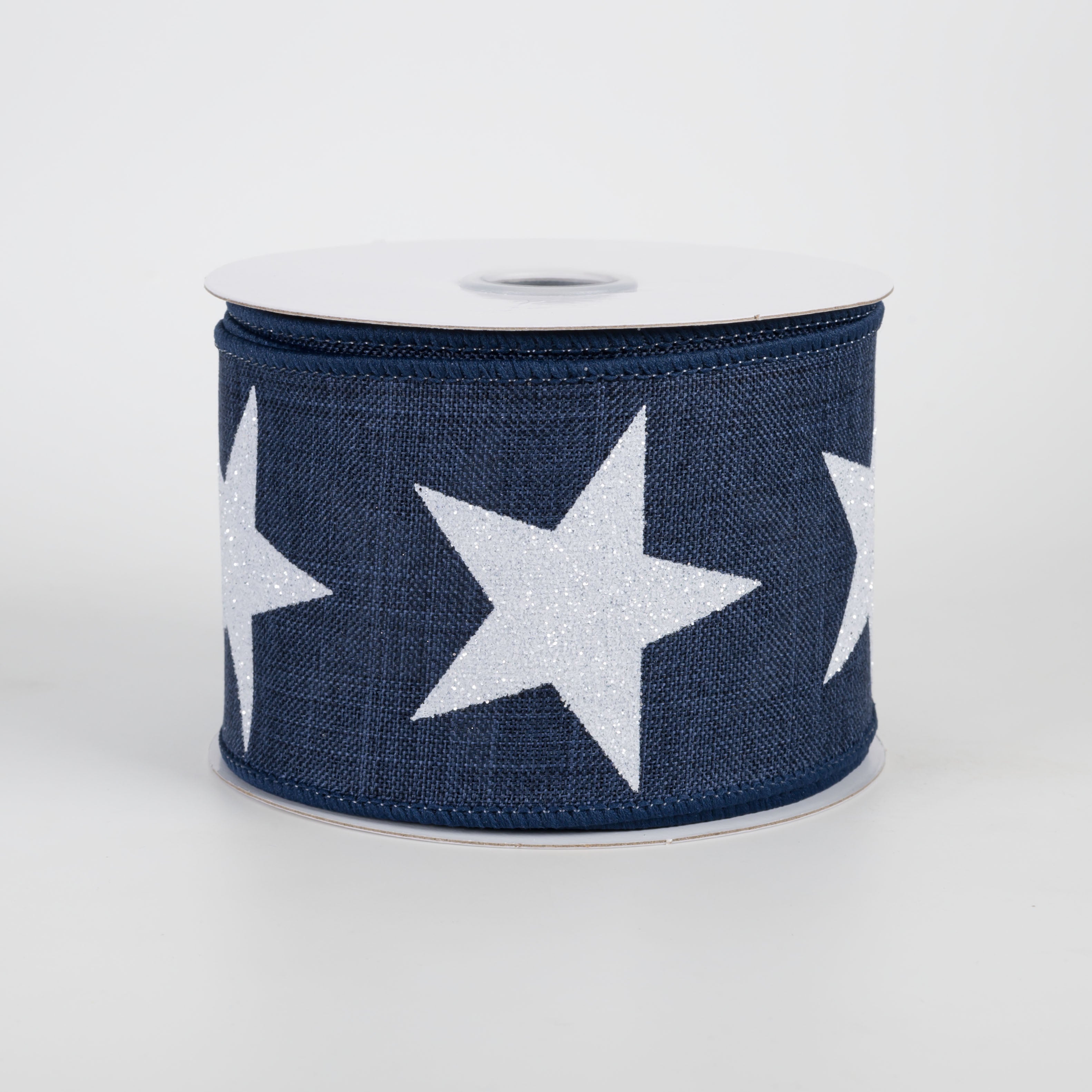 2.5" Bold Glitter Star Ribbon: Navy Blue & White (10 Yards)