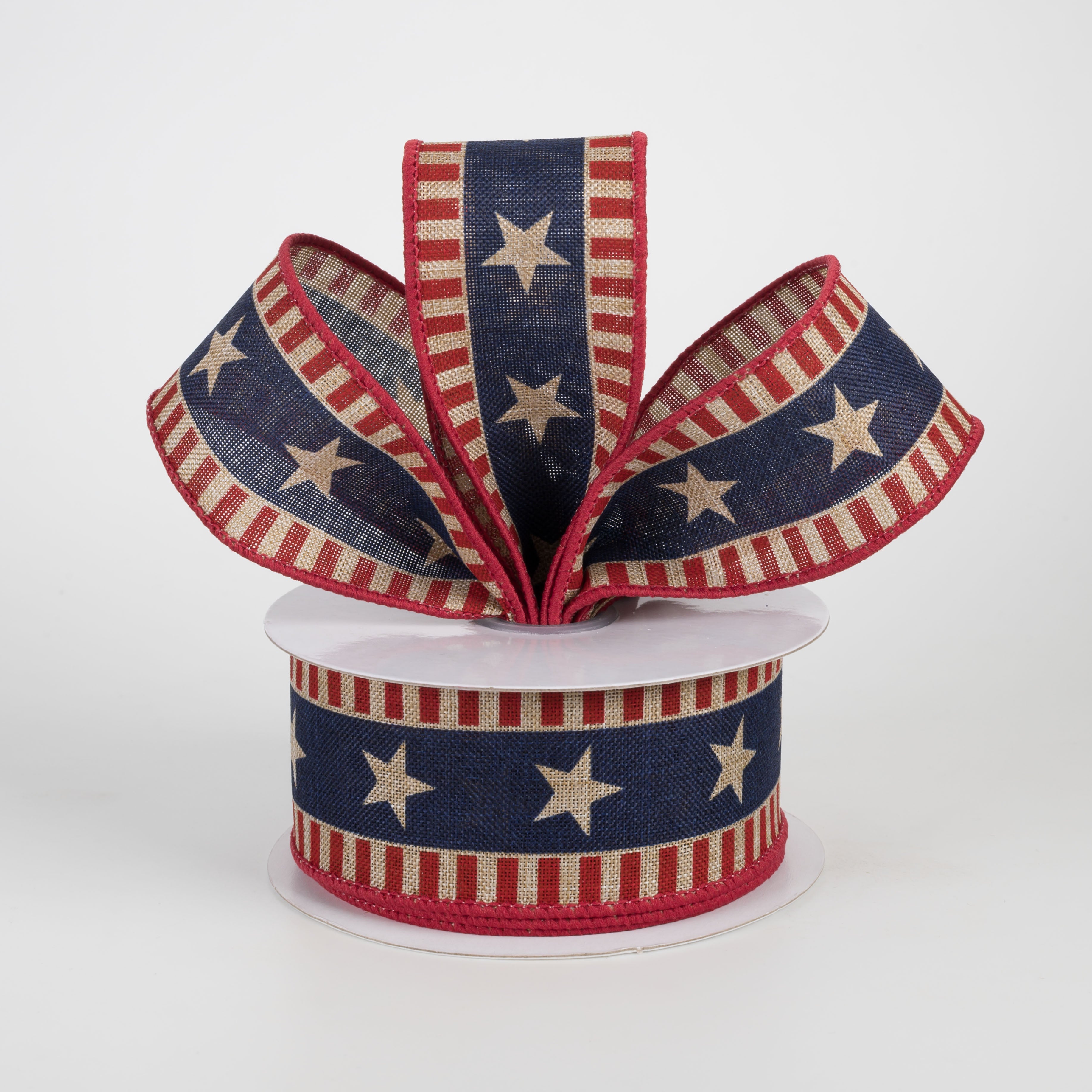 1.5" Bold Star & Stripes Ribbon: Beige (10 Yards)