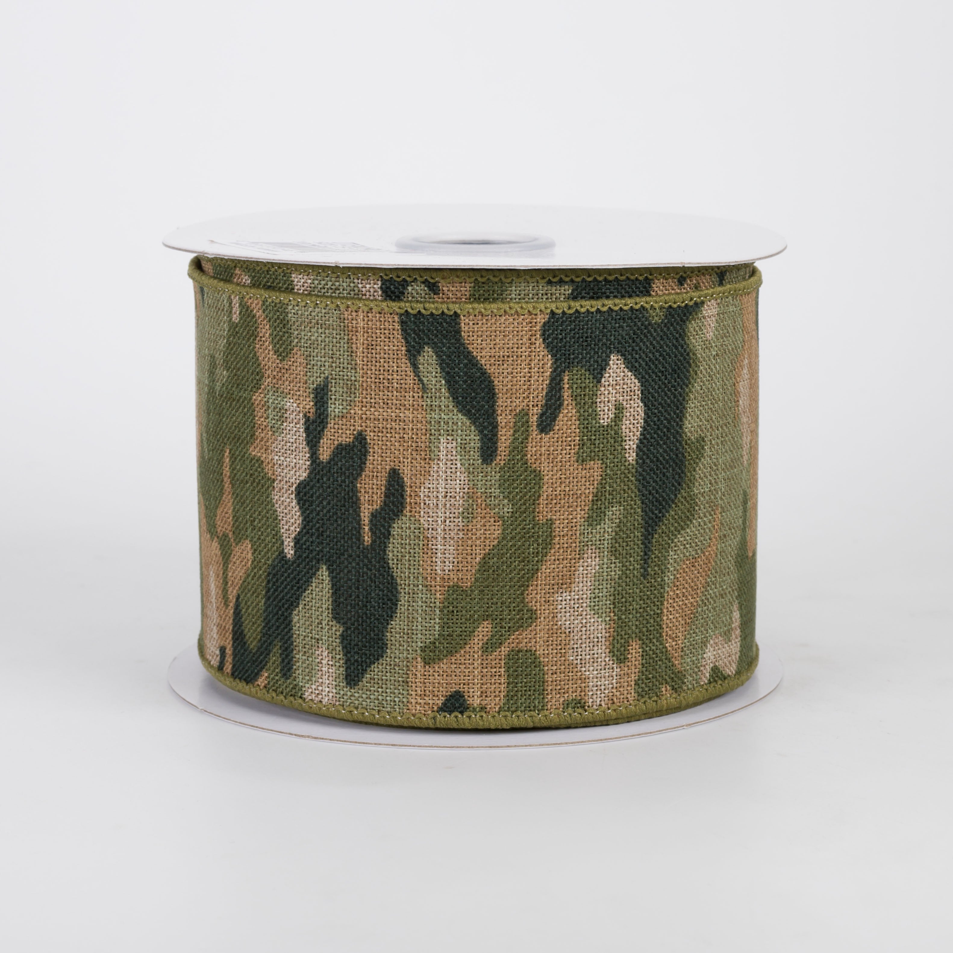 2.5" Camouflage Print Woven Ribbon: Woodland Green & Tan (10 Yards)