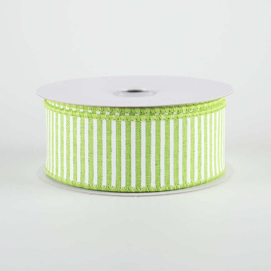 1.5" Royal Canvas Pinstripe Ribbon: Lime Green & White (10 Yards)