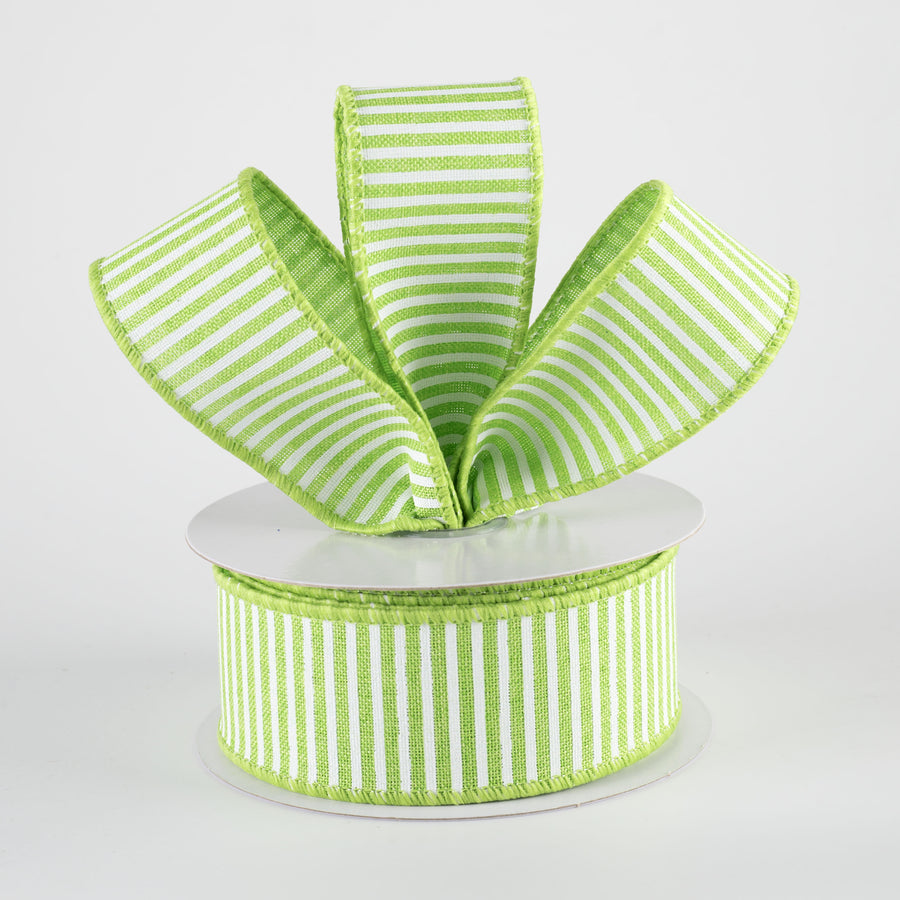1.5" Royal Canvas Pinstripe Ribbon: Lime Green & White (10 Yards)