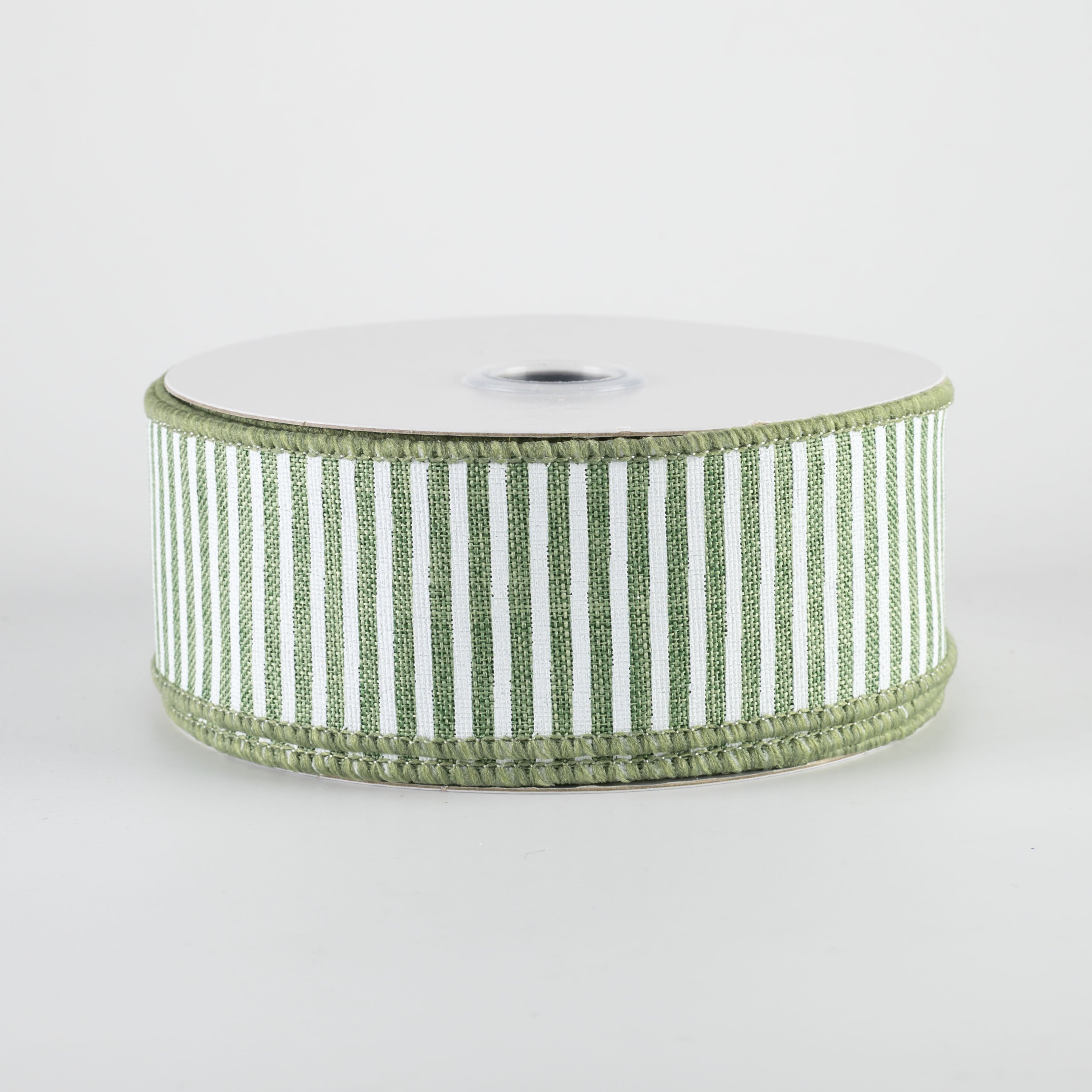 1.5" Royal Canvas Pinstripe Ribbon: Clover Green & White
