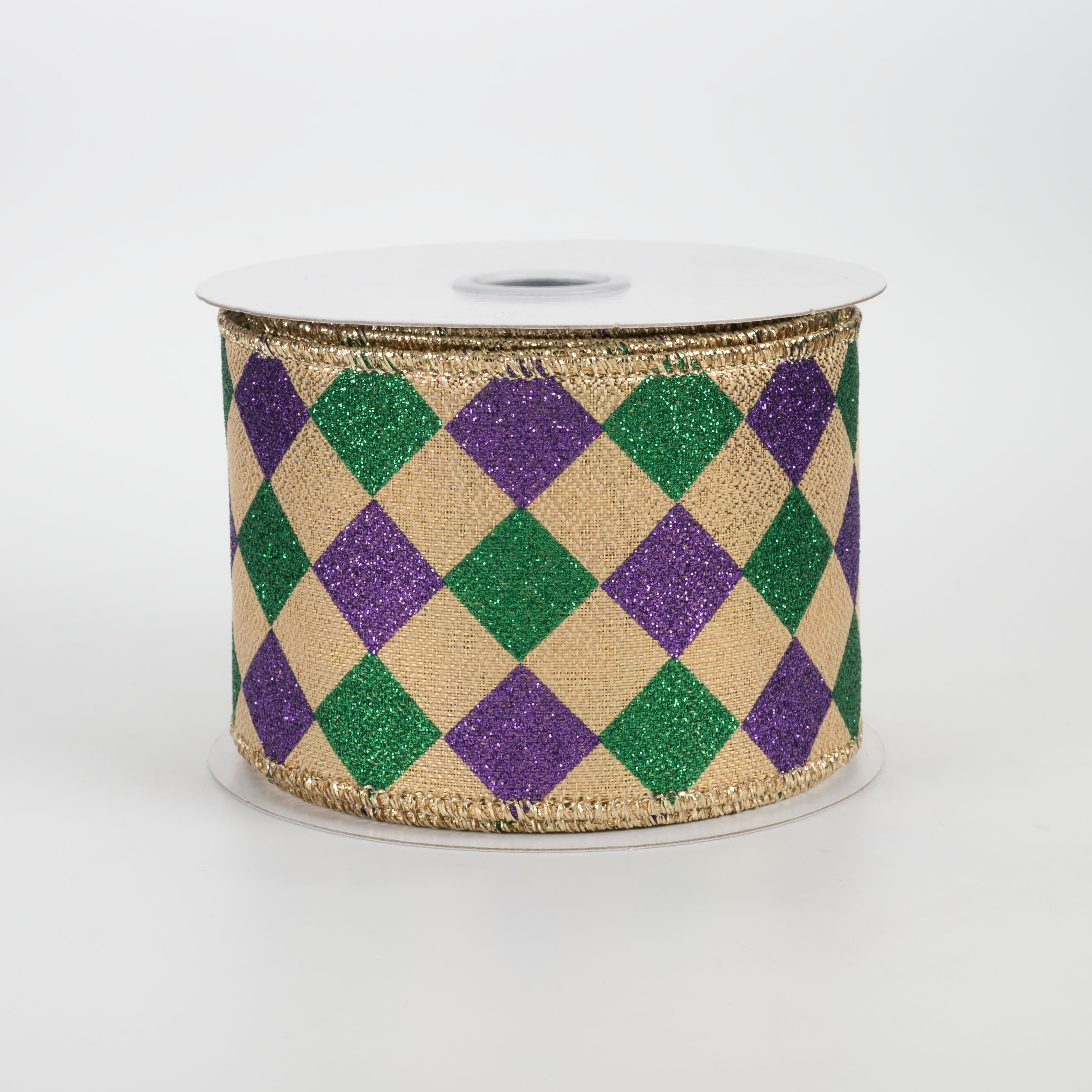 2.5" Harlequin Glitter Diamond Ribbon: Purple, Green & Gold (10 Yards)