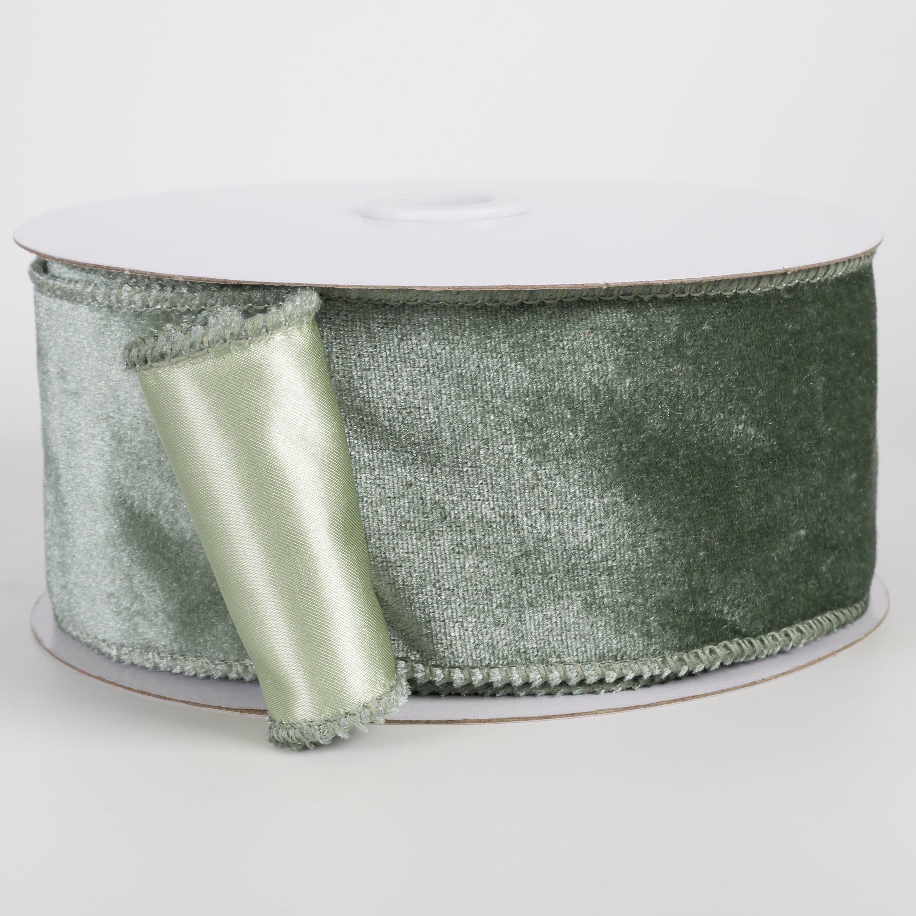 2.5" Deluxe Velvet Satin Backing Ribbon: Sage Green (10 Yards)