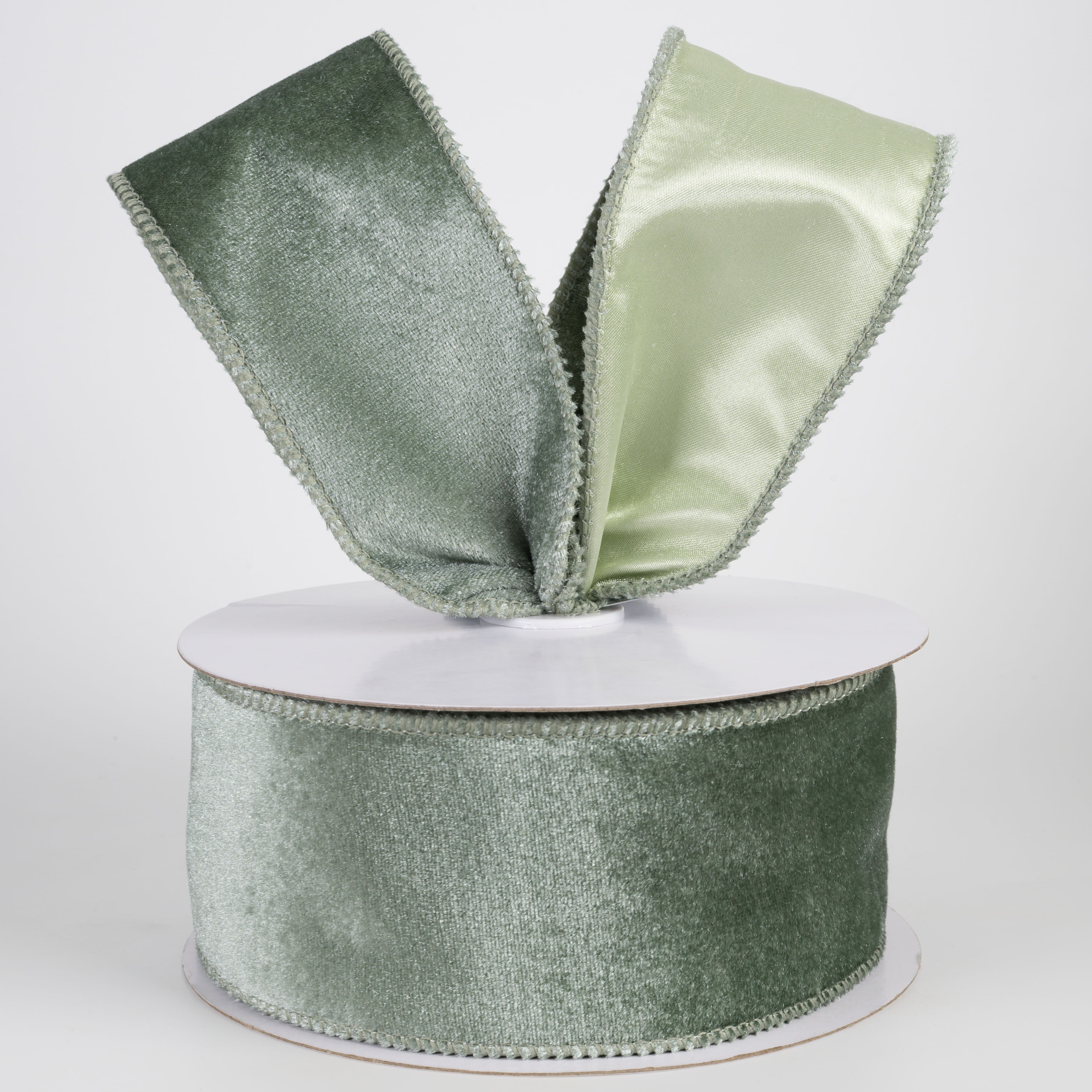 2.5" Deluxe Velvet Satin Backing Ribbon: Sage Green (10 Yards)