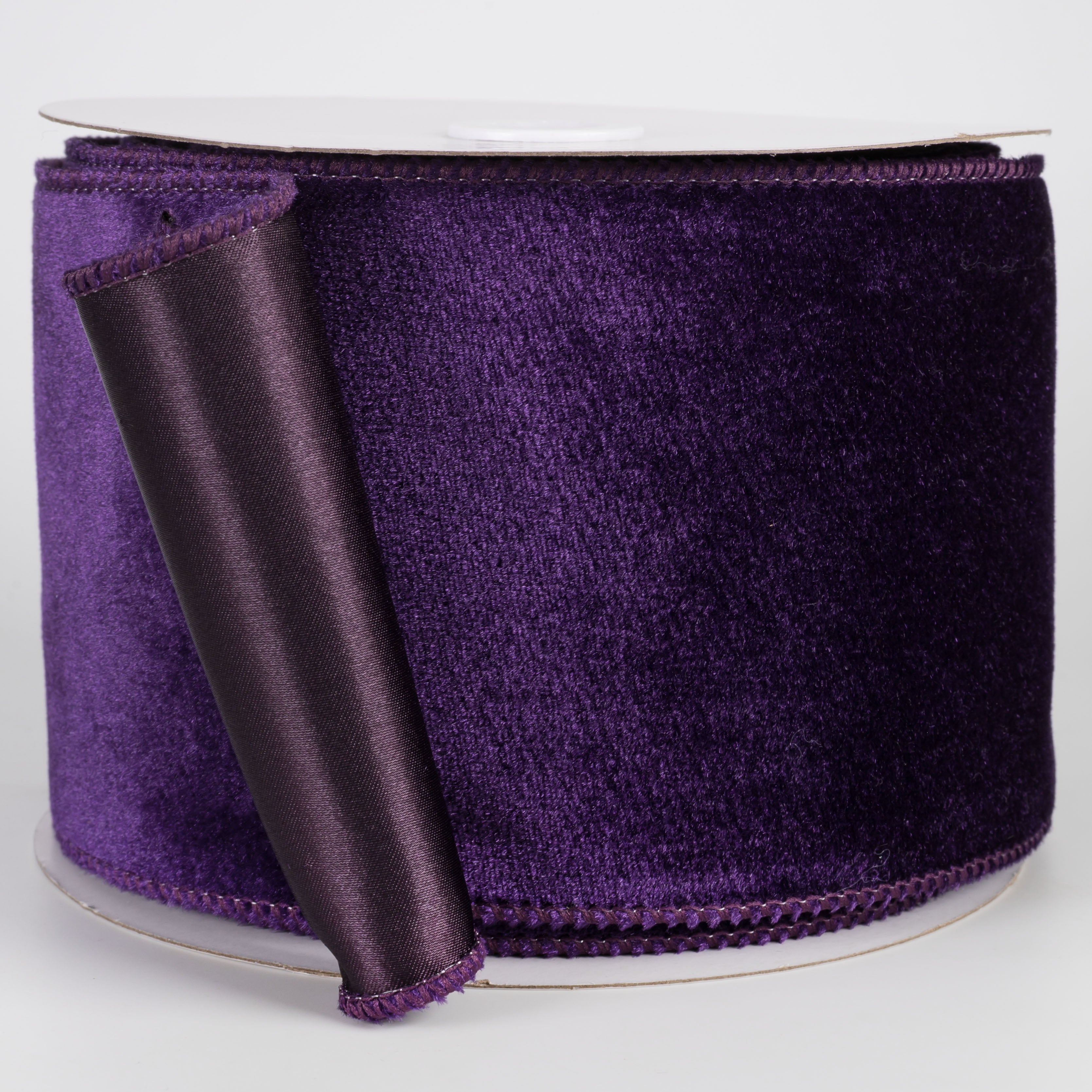 4" Deluxe Velvet Satin Backing Ribbon: Purple (10 Yards)