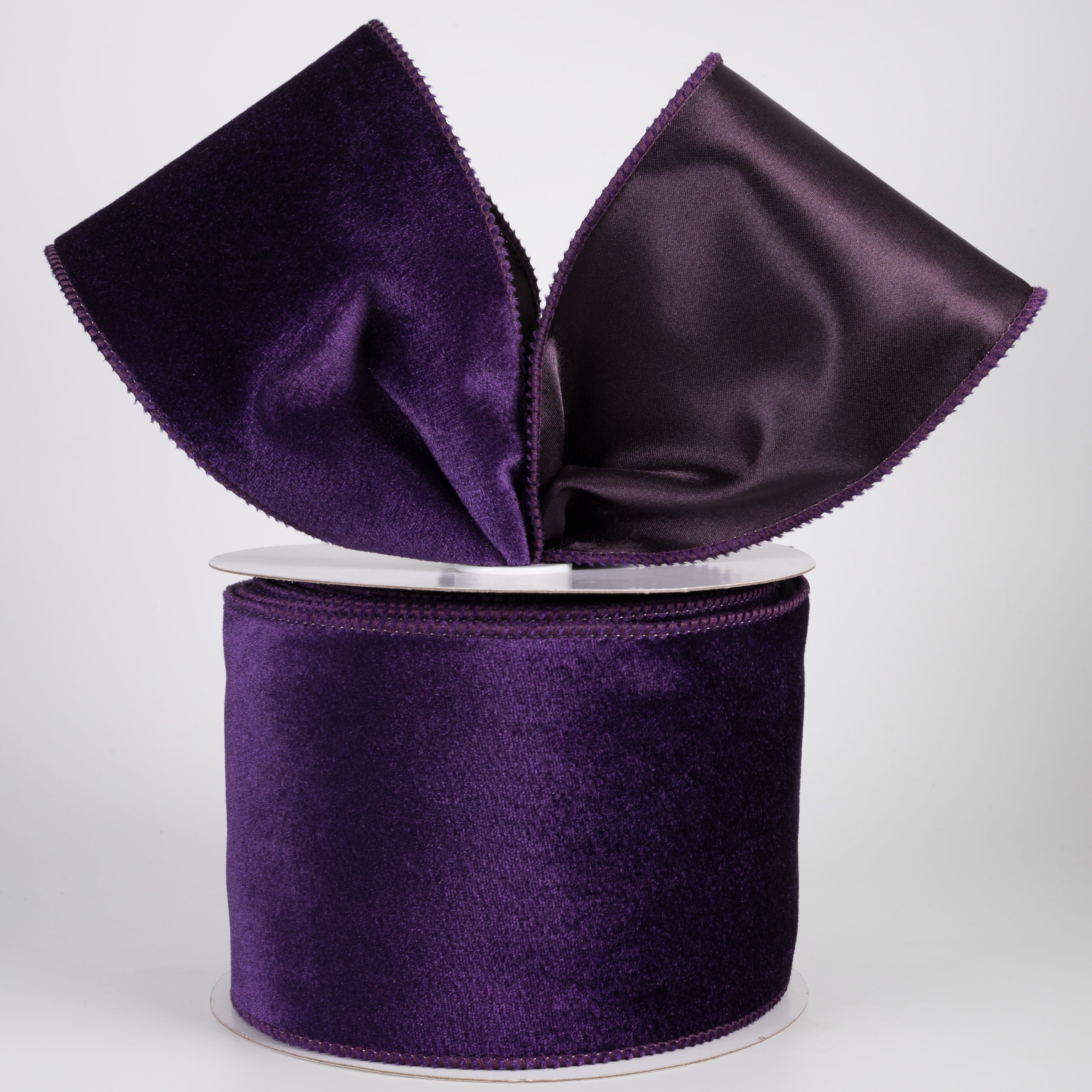 4" Deluxe Velvet Satin Backing Ribbon: Purple (10 Yards)