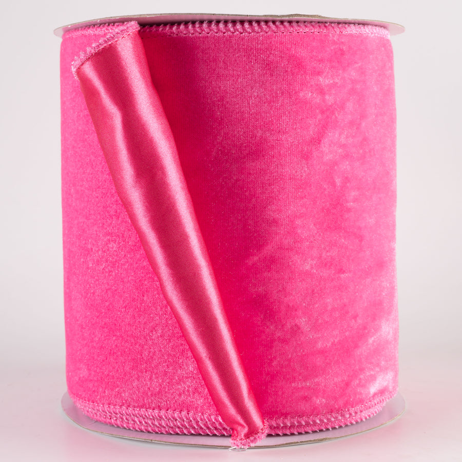 6" Deluxe Velvet Satin Backing Ribbon: Hot Pink (10 Yards)