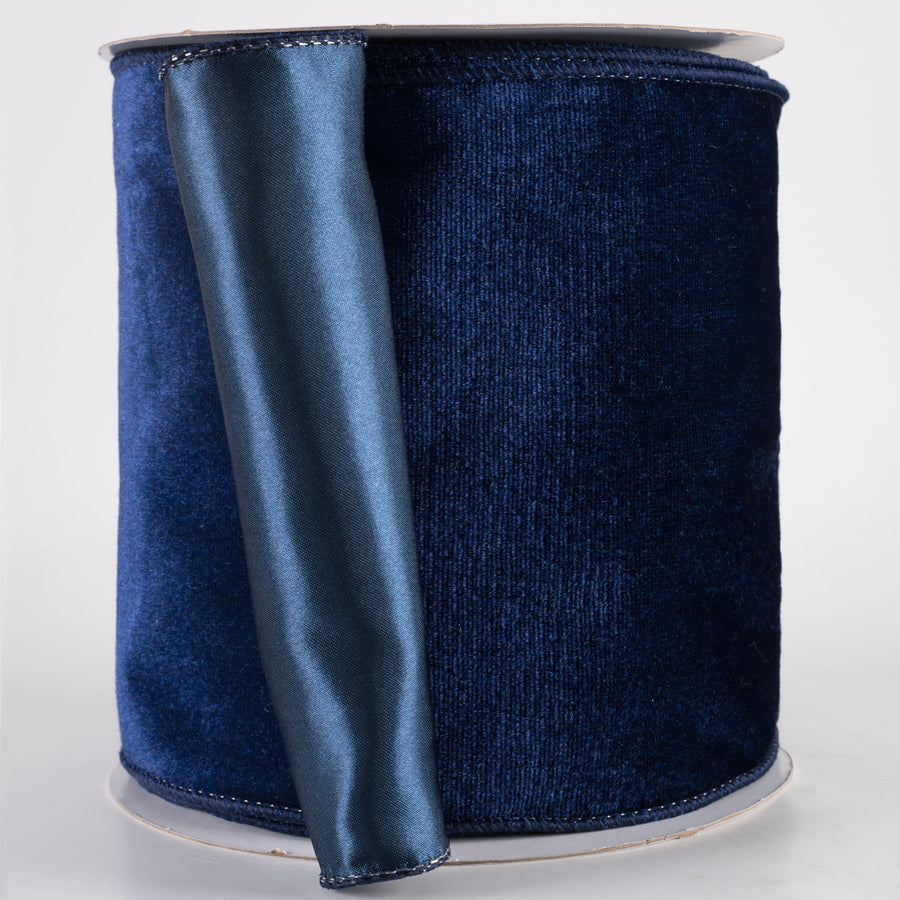 6" Deluxe Velvet Satin Backing Ribbon: Navy Blue (10 Yards)