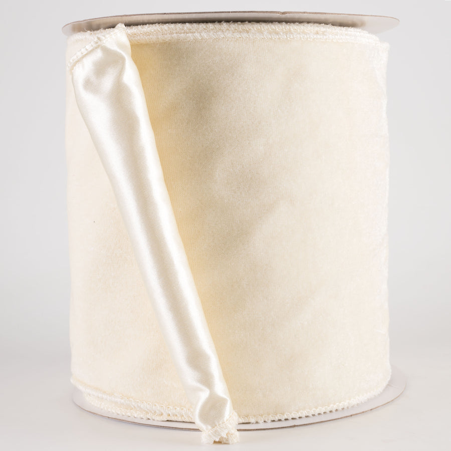 6" Deluxe Velvet Satin Backing Ribbon: Cream (10 Yards)