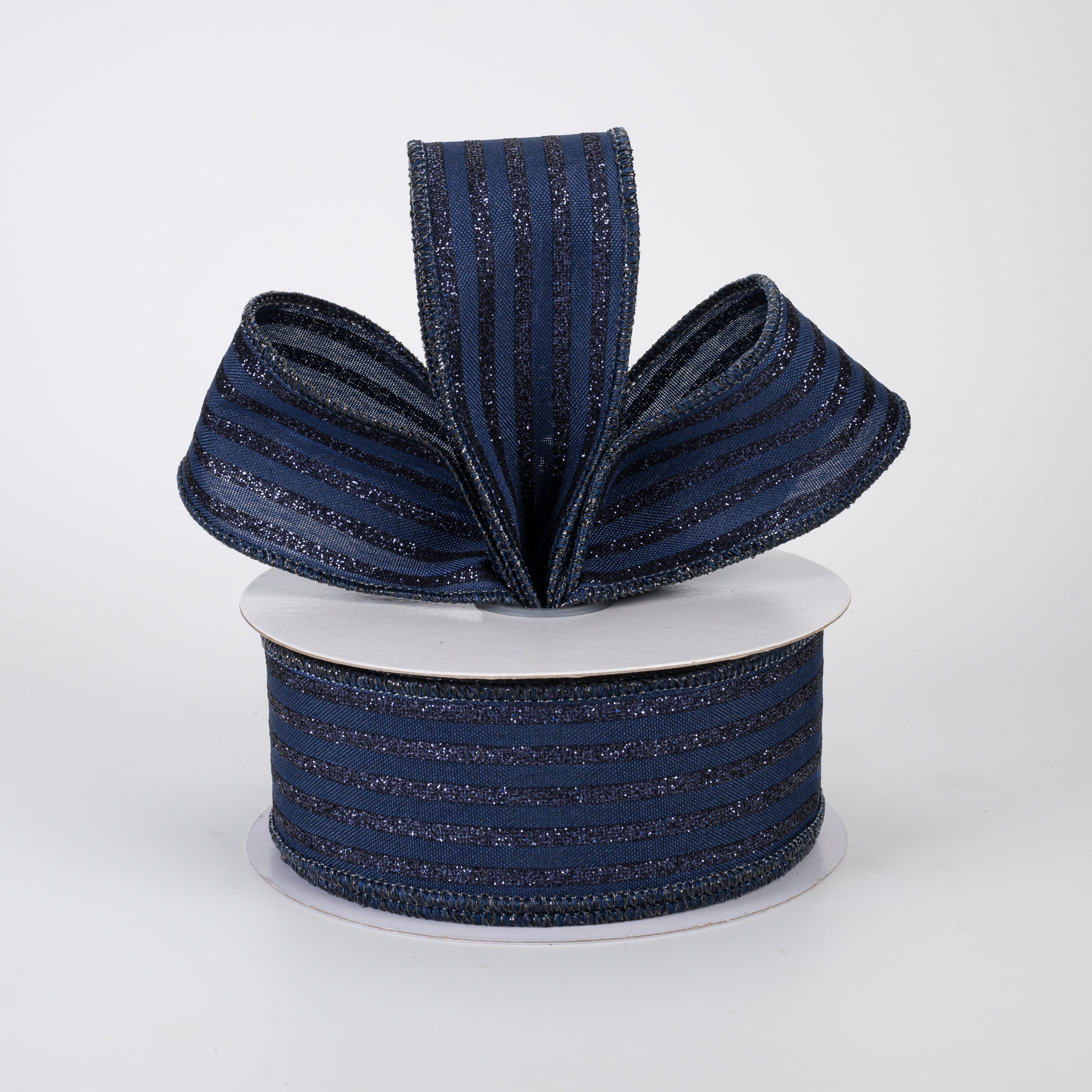 1.5" Glitter Vertical Stripe Ribbon: Navy Blue (10 Yards)