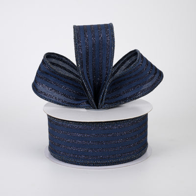 1.5" Glitter Vertical Stripe Ribbon: Navy Blue (10 Yards)