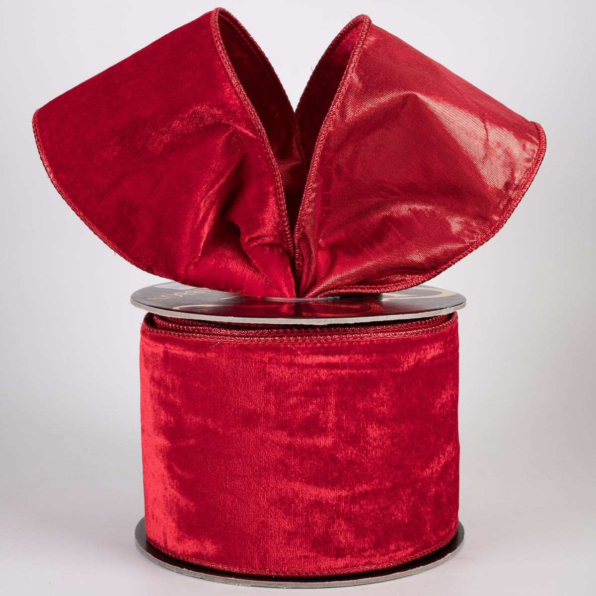 4" Double Fused Sheldon Velvet & Metallic Dupioni Ribbon: Christmas Red & Red (10 Yards)
