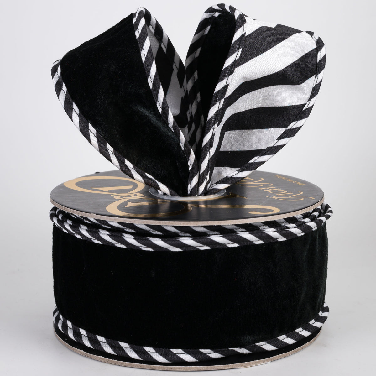 2.5" Sheldon Velvet Bias Stripe Fused Piping Ribbon: Black & White (10 Yards)