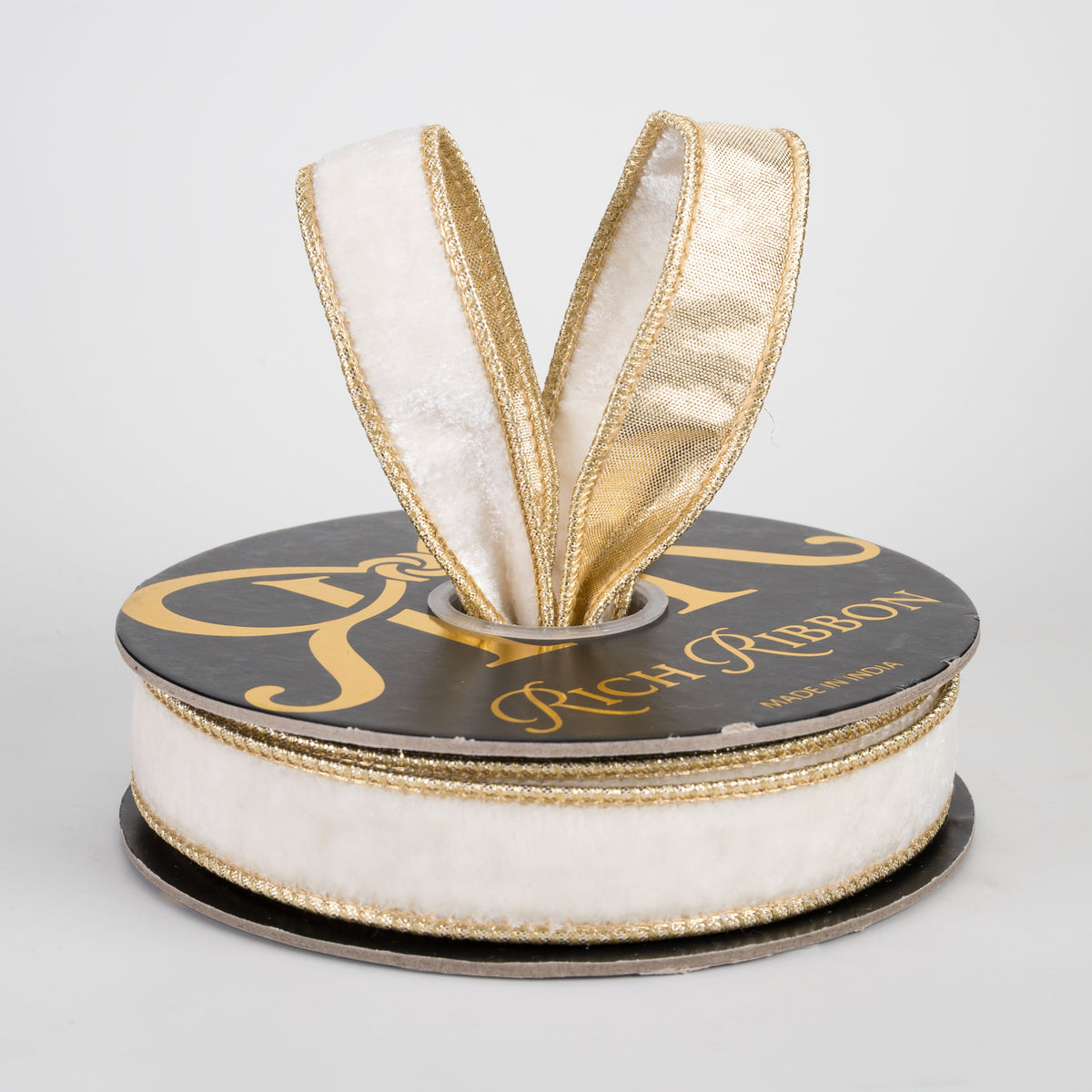 1" Crown Velvet & Metallic Dupioni Fused Ribbon: Ivory & Gold (10 Yards)