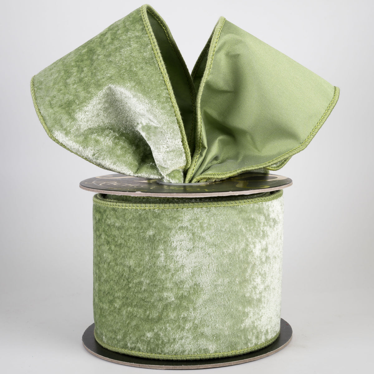 4" Double Fused Sheldon Velvet & Dupioni Ribbon: Sage Green (10 Yards)
